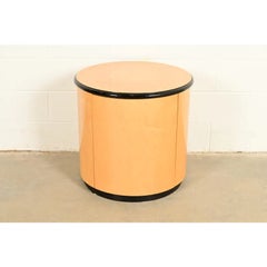 Milo Baughman Style Birdseye Maple Drum Side Table by Henredon