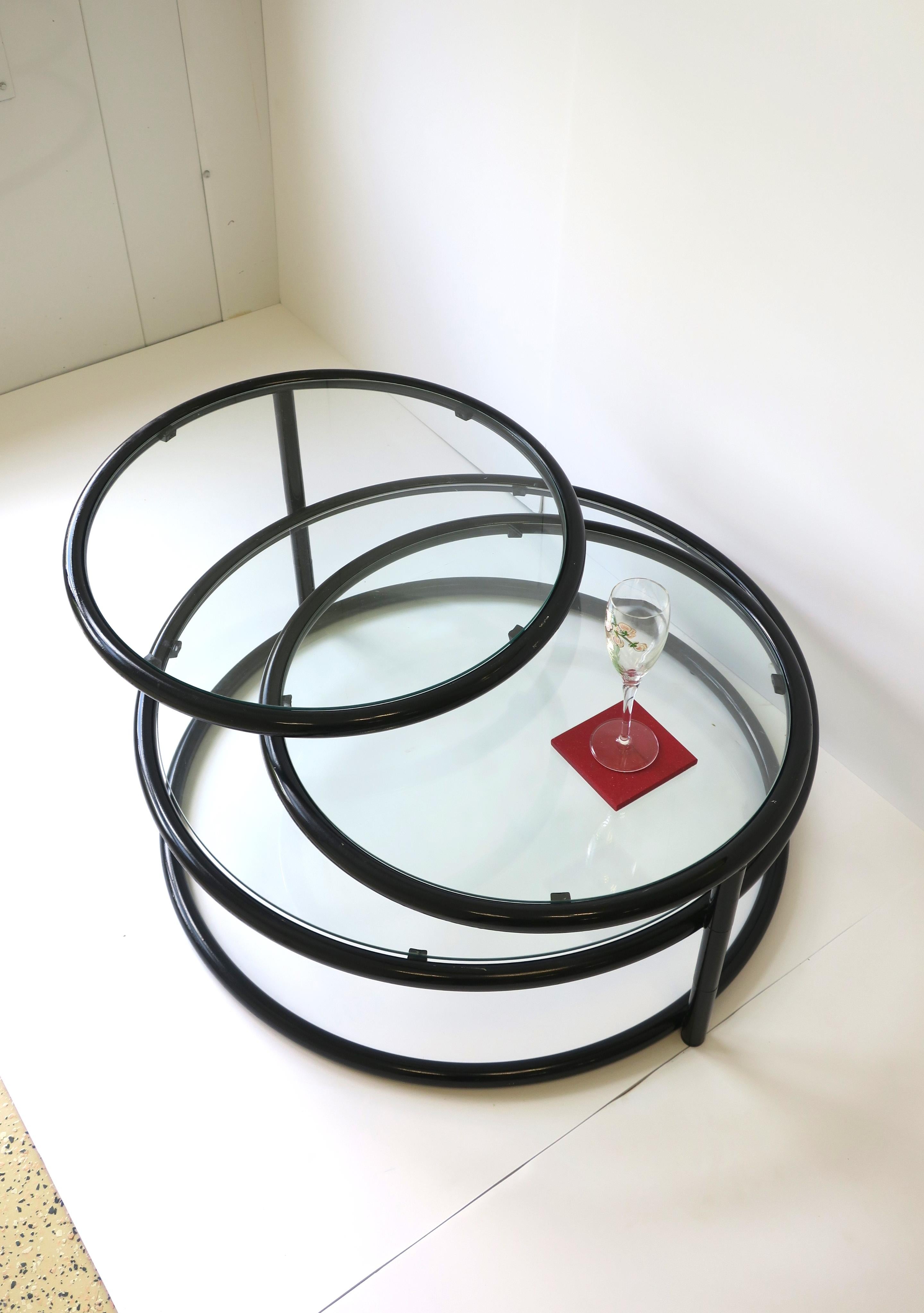 Black Tubular and Glass Swivel Cocktail Coffee Table in the Milo Baughman Style For Sale 1