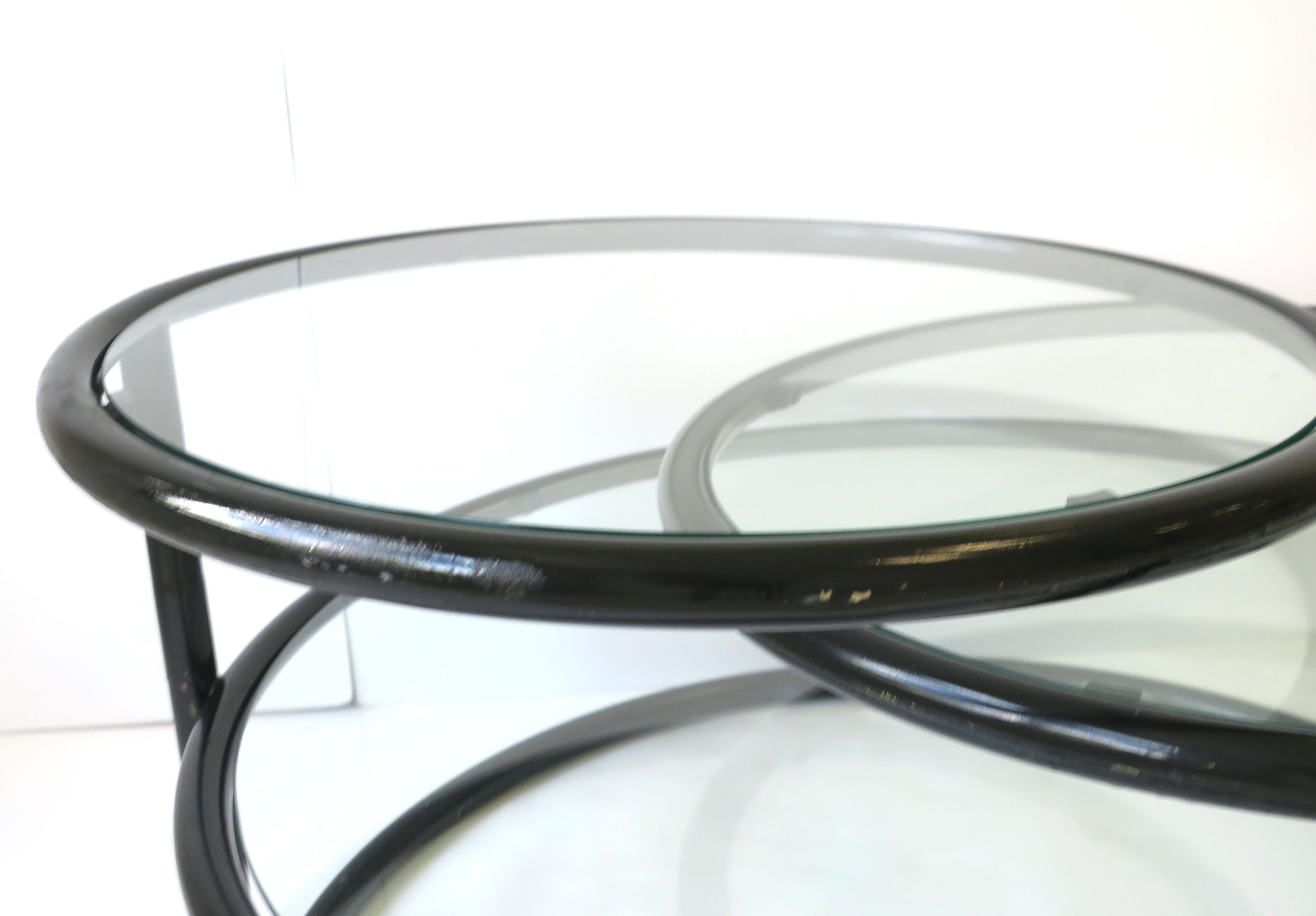 Black Tubular and Glass Swivel Cocktail Coffee Table in the Milo Baughman Style For Sale 8