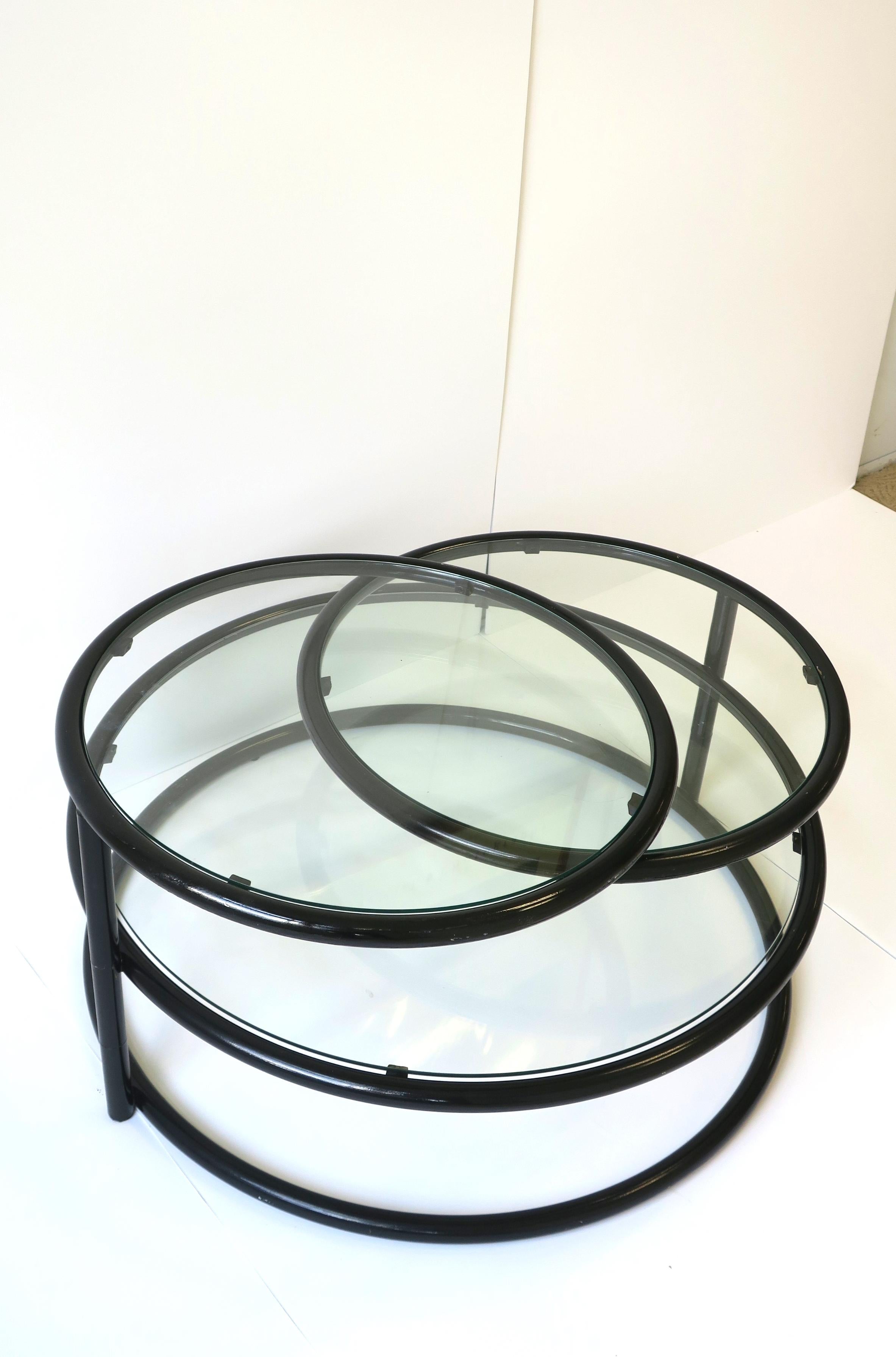 20th Century Black Tubular and Glass Swivel Cocktail Coffee Table in the Milo Baughman Style For Sale