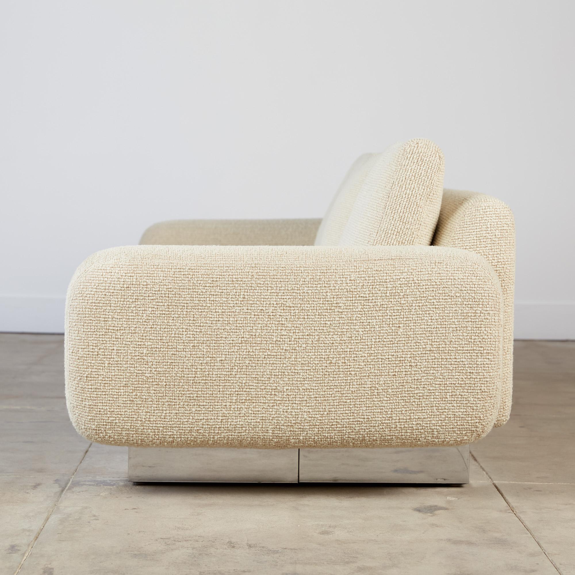 Post-Modern Milo Baughman Style Bouclé Sofa with Chrome Base
