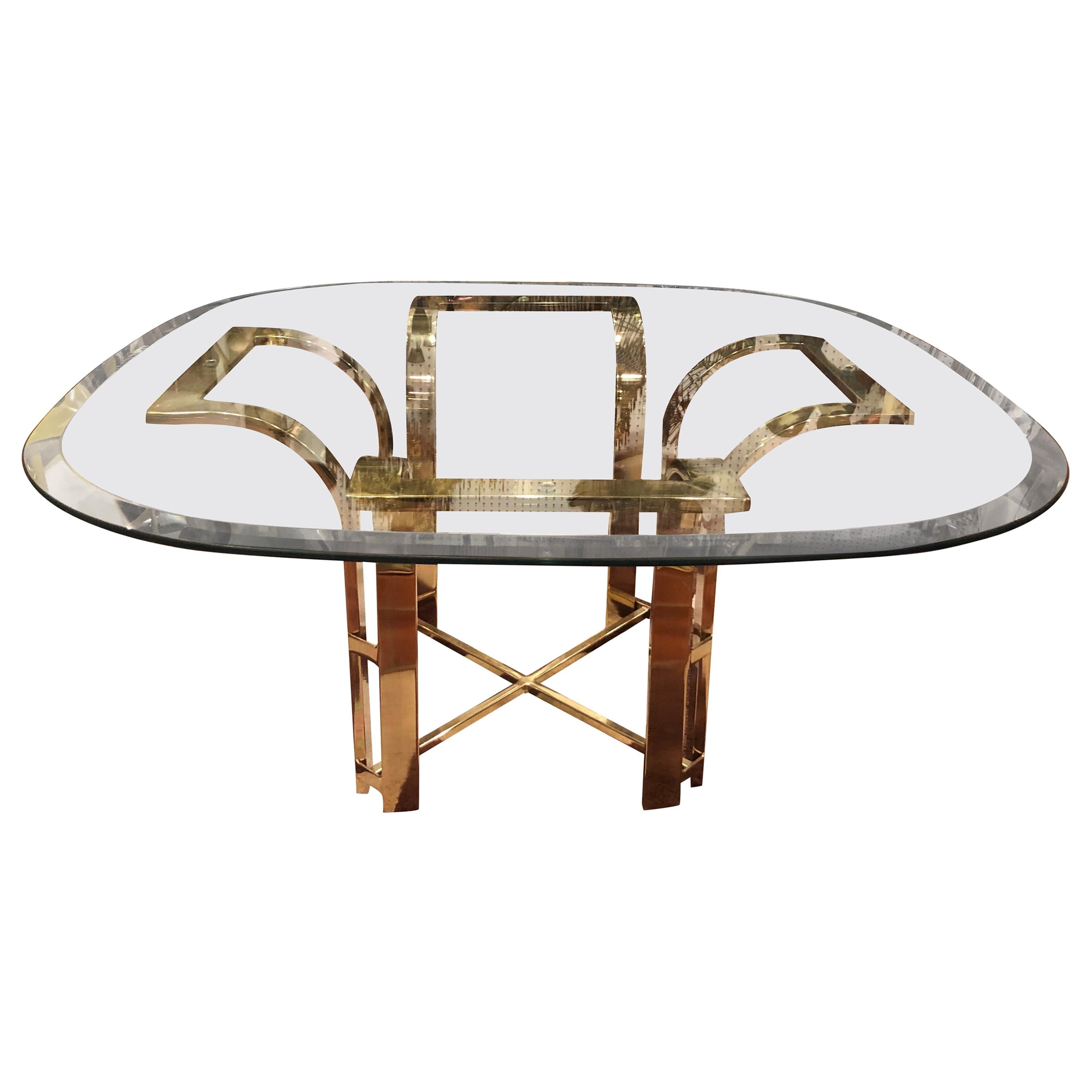 Milo Baughman Style Brass and Glass Coffee Table