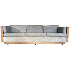 Vintage Milo Baughman Style Brass and Wood Case Sofa