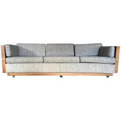 Milo Baughman Style Brass and Wood Case Sofa