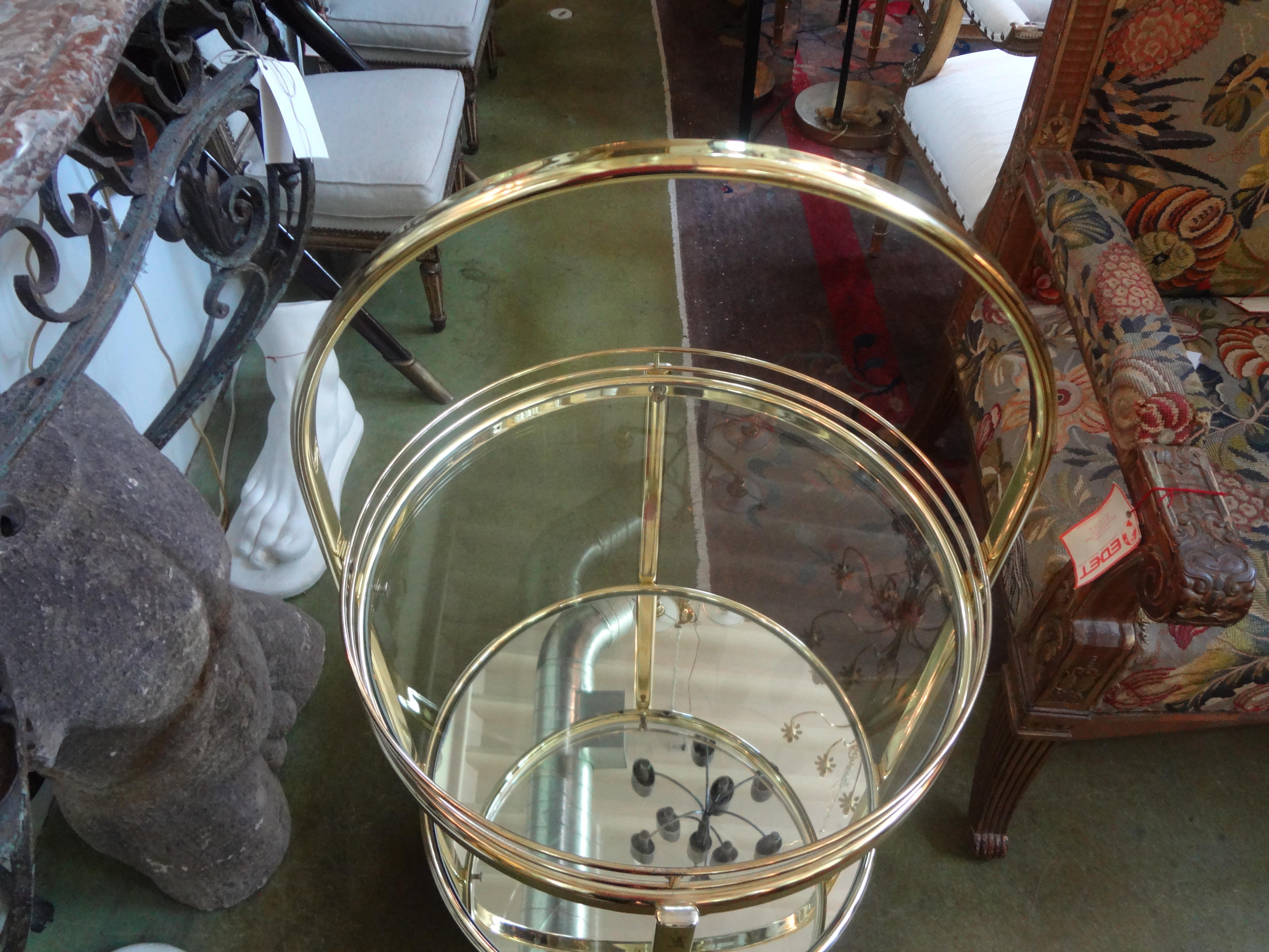 Milo Baughman Style Brass Bar Cart In Good Condition For Sale In Houston, TX