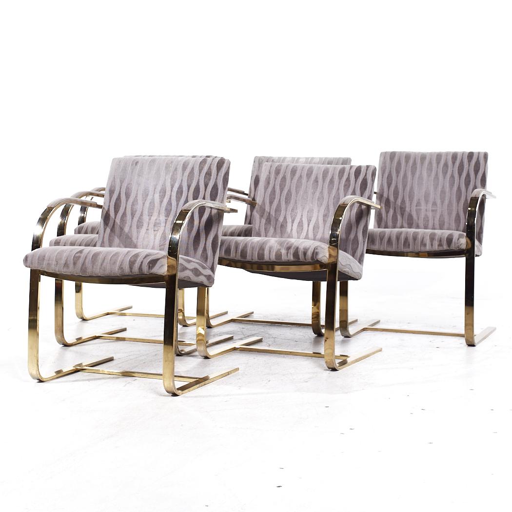 Modern Milo Baughman Style Brass Cantilever Dining Chairs - Set of 6 For Sale