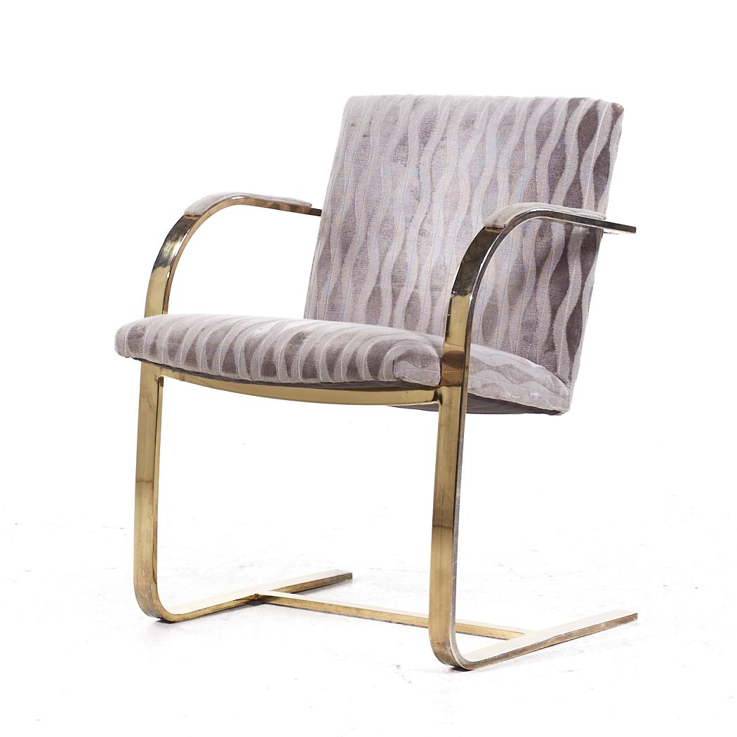 Contemporary Milo Baughman Style Brass Cantilever Dining Chairs - Set of 6 For Sale