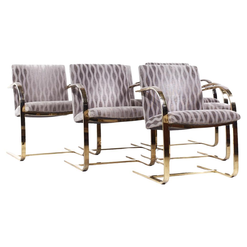 Milo Baughman Style Brass Cantilever Dining Chairs - Set of 6 For Sale