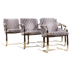Milo Baughman Style Brass Cantilever Dining Chairs - Set of 6