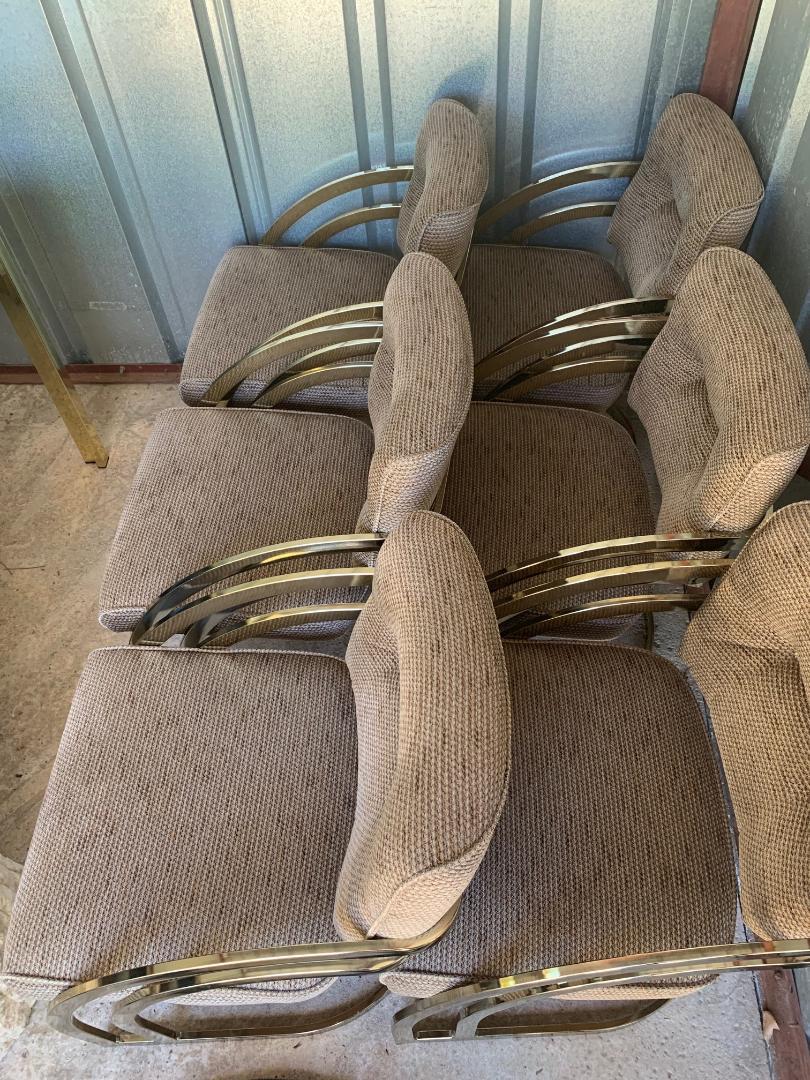 Late 20th Century Milo Baughman Style Brass Cantiliver Dining Chairs, Set of 6