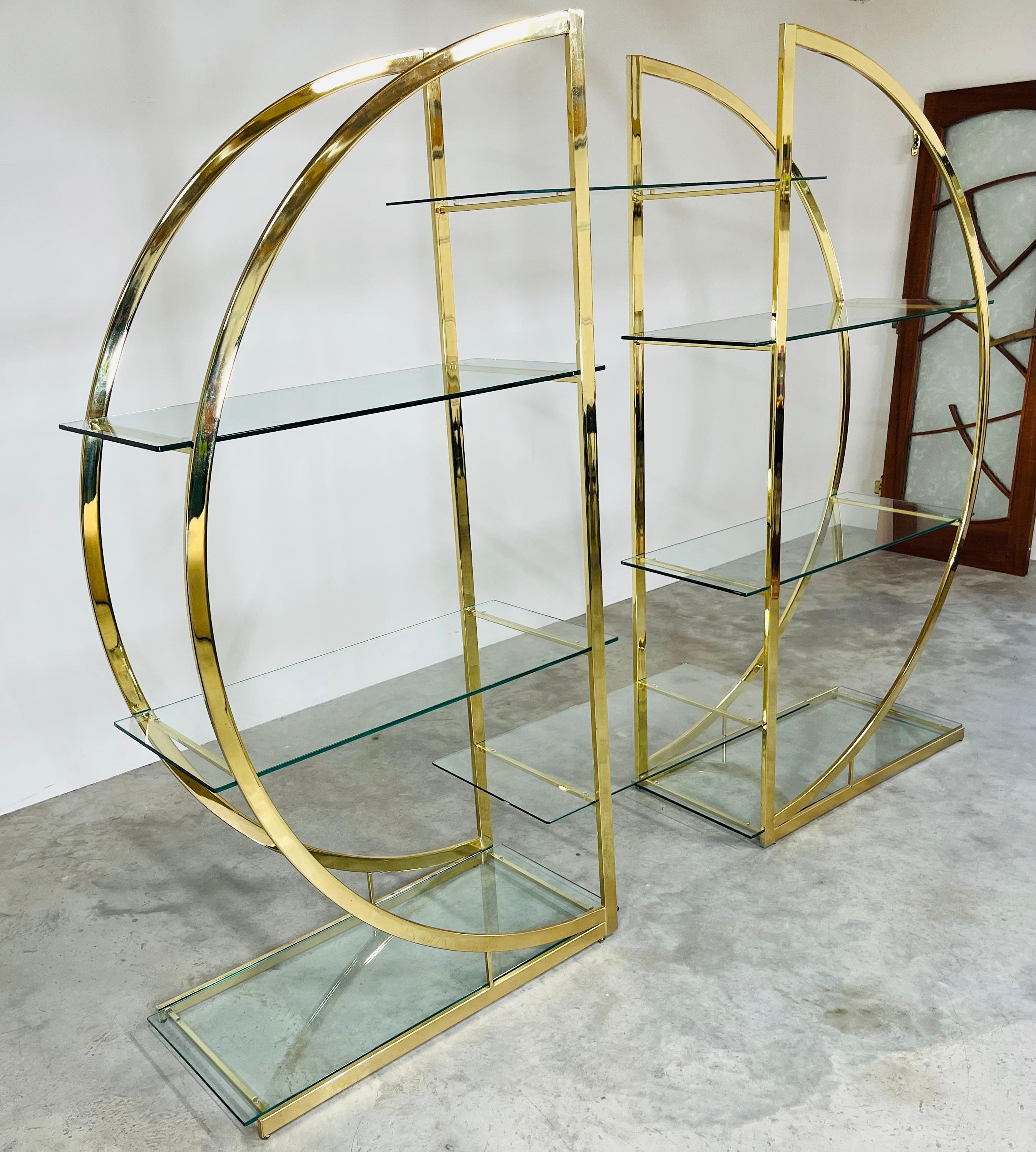 Milo Baughman Style Brass Circle Etagere By DIA  For Sale 2