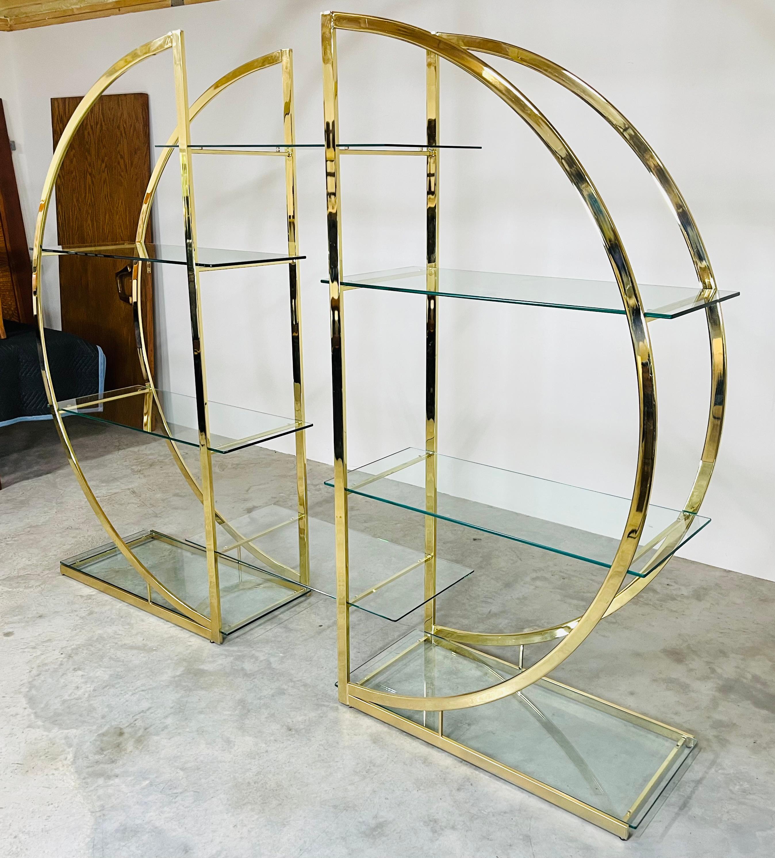 Milo Baughman Style Brass Circle Etagere By DIA  For Sale 3