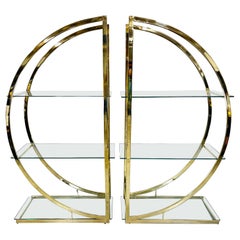 Milo Baughman Style Brass Circle Etagere By DIA