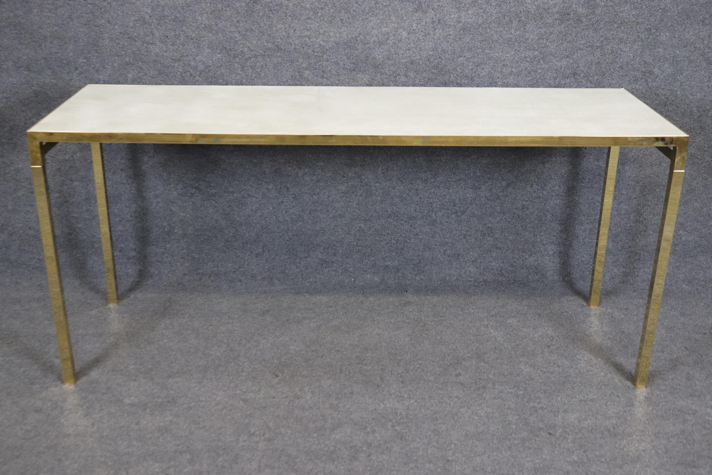 Mid-Century Modern Milo Baughman Style Brass Flashed Faux Leather Console Table 2/2 For Sale