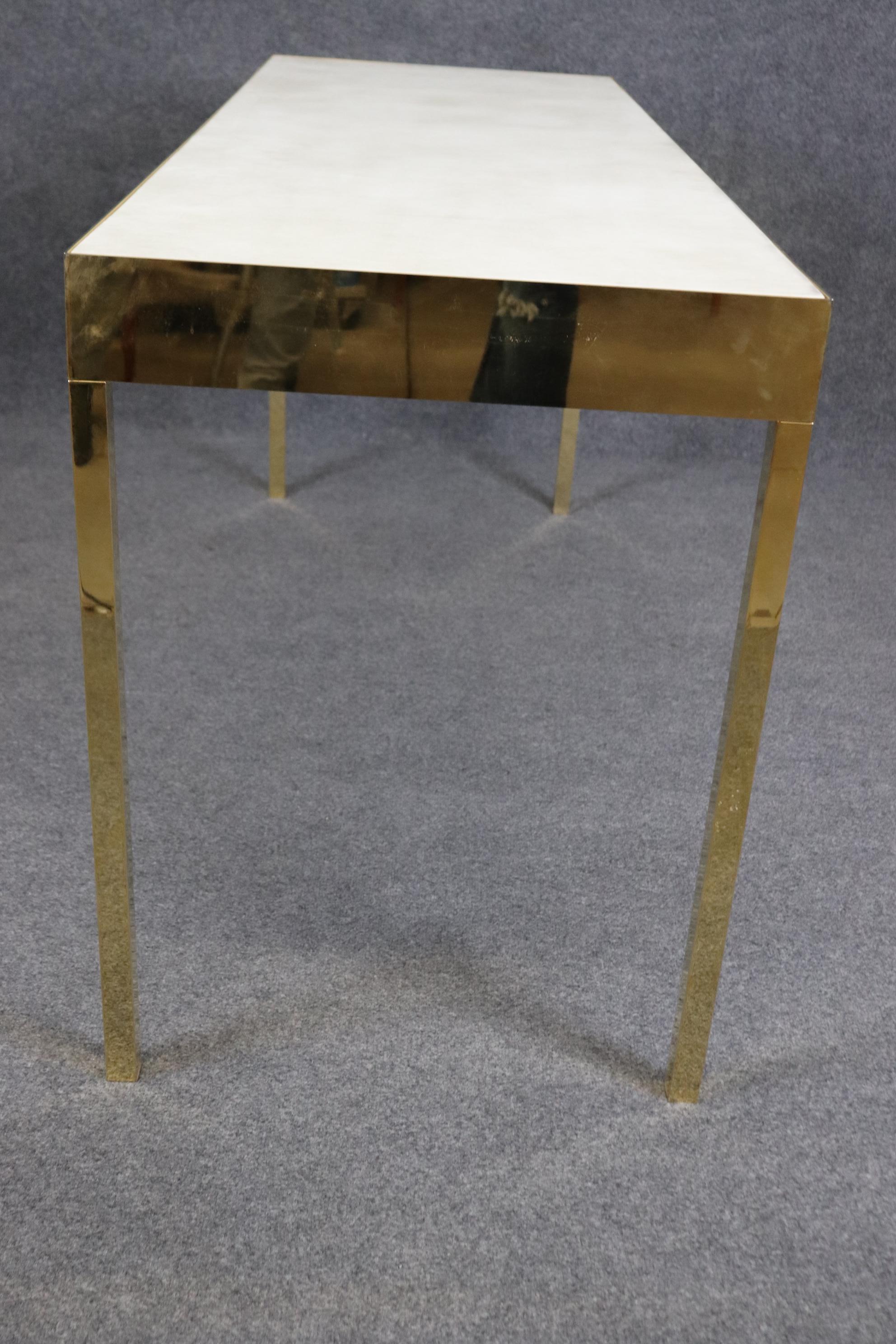 Unknown Milo Baughman Style Brass Flashed Faux Leather Console Table 2/2 For Sale