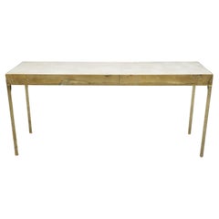 Vintage Milo Baughman Style Brass Flashed Faux Leather Console Table 2/2