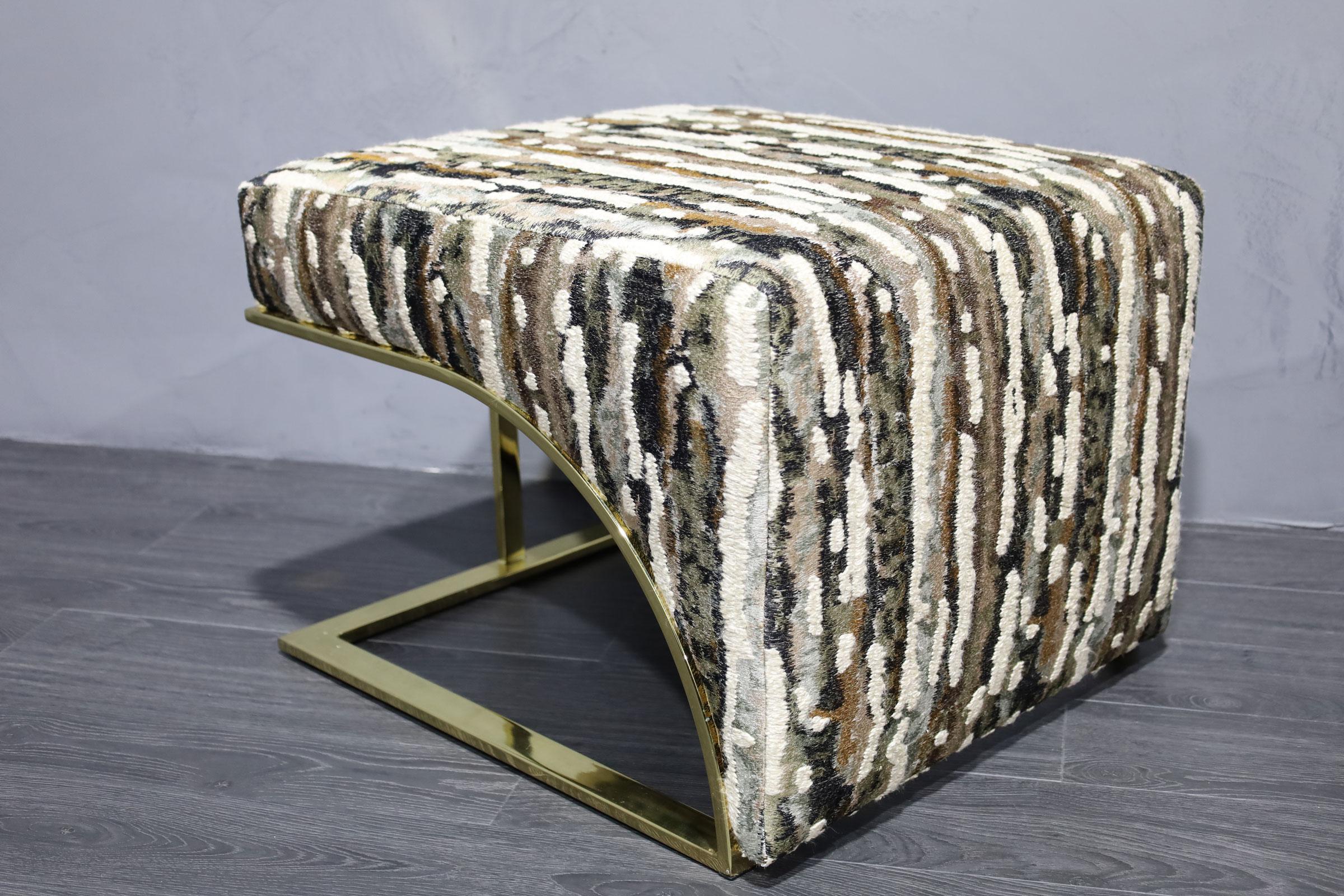 American Milo Baughman Style Brass Frame Benches in Donghia Upholstery