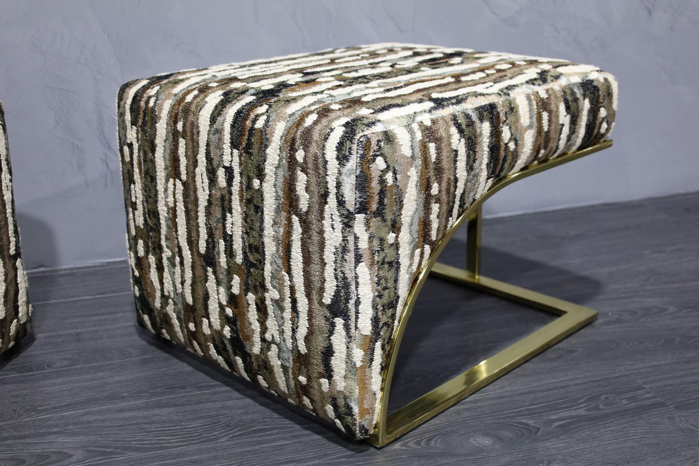 Milo Baughman Style Brass Frame Benches in Donghia Upholstery In Good Condition In Dallas, TX