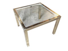 Milo Baughman Style Brass Glass Top Side Table