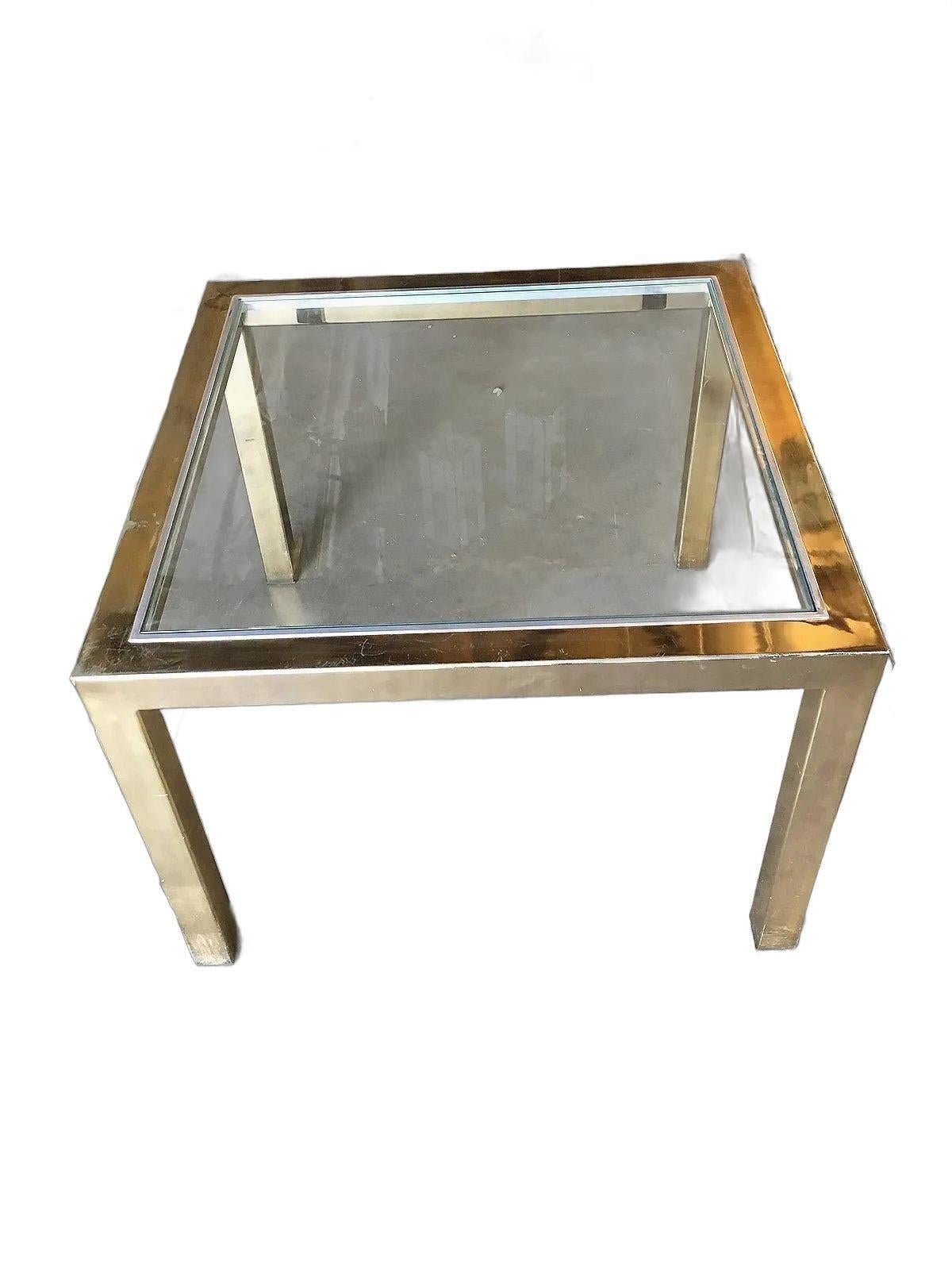 Modern Milo Baughman Style Brass Glass Top Side Table For Sale