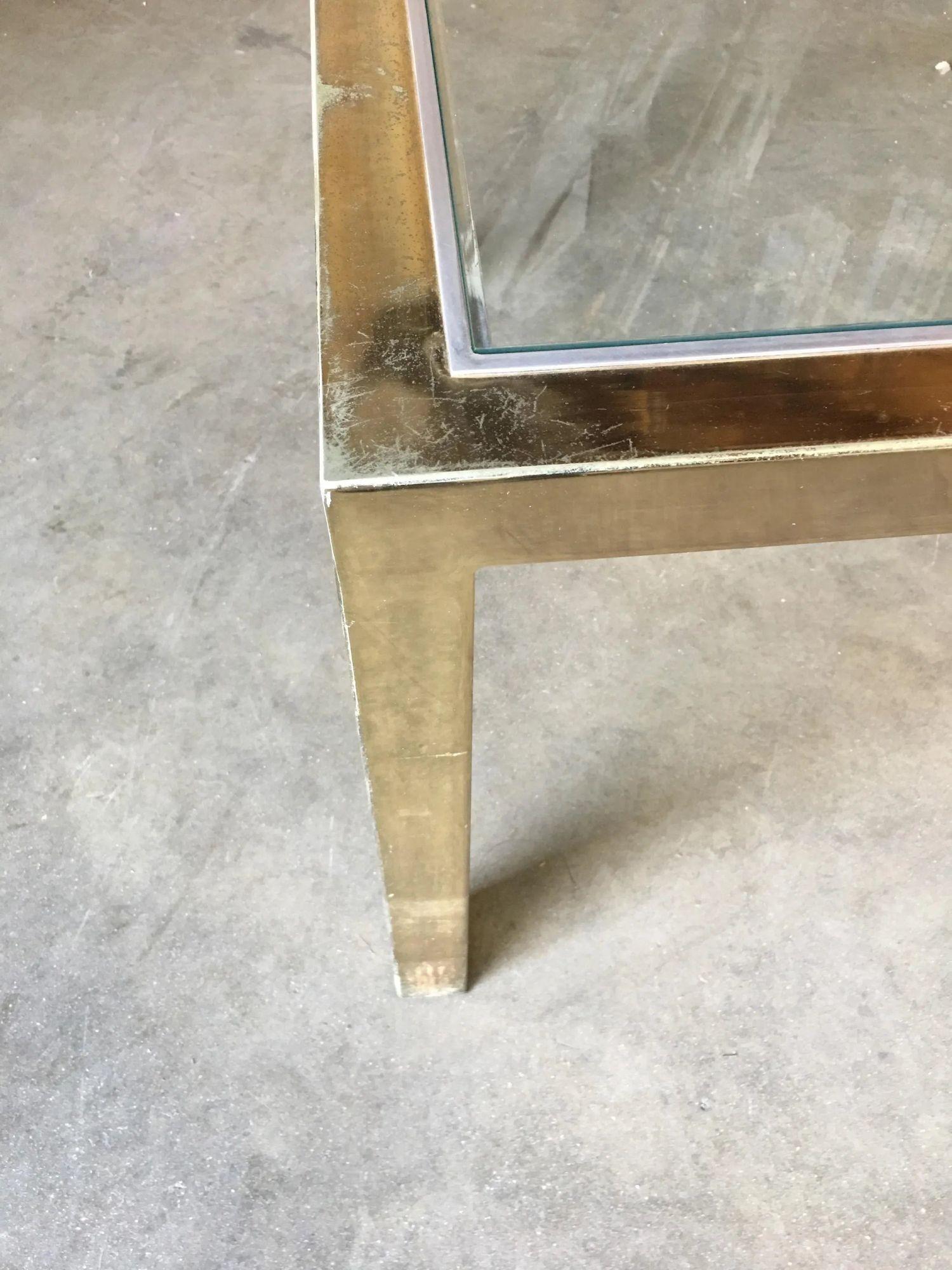 Milo Baughman Style Brass Glass Top Side Table In Good Condition For Sale In Van Nuys, CA