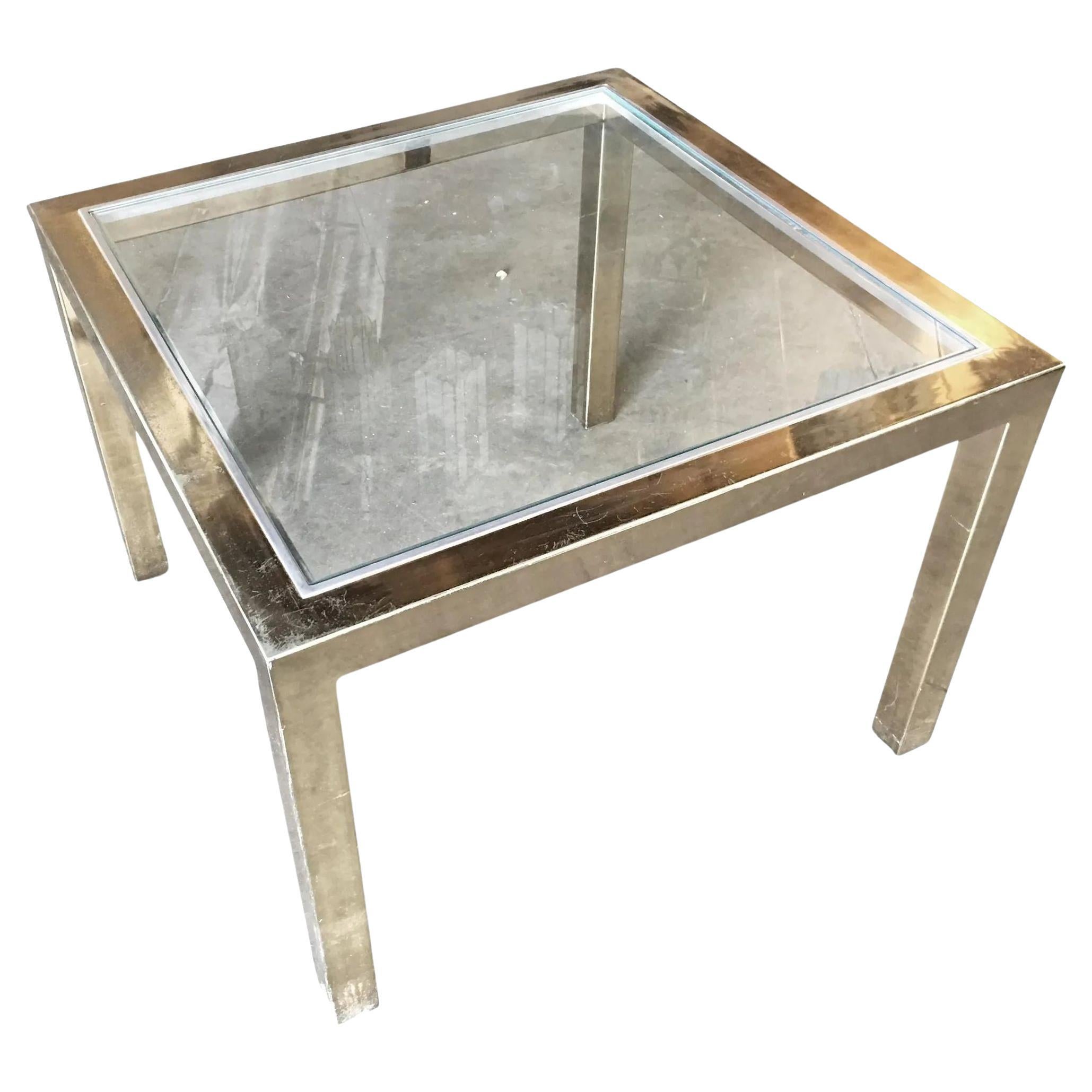 Milo Baughman Style Brass Glass Top Side Table For Sale