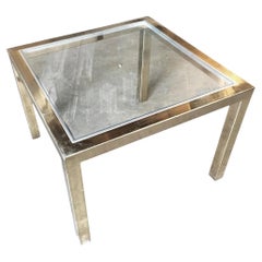 Milo Baughman Style Brass Glass Top Side Table