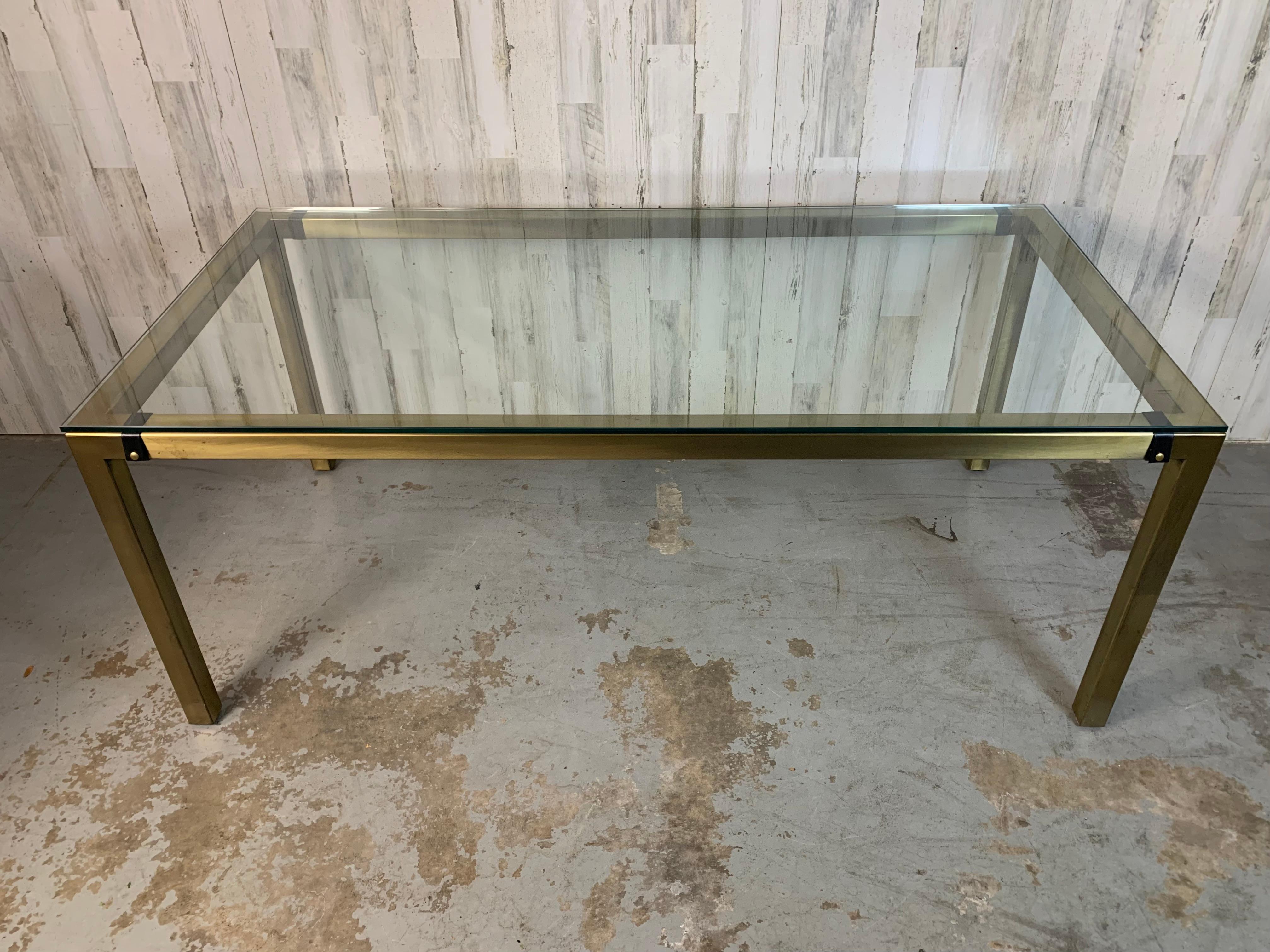 North American Milo Baughman style Brass Parsons Table For Sale