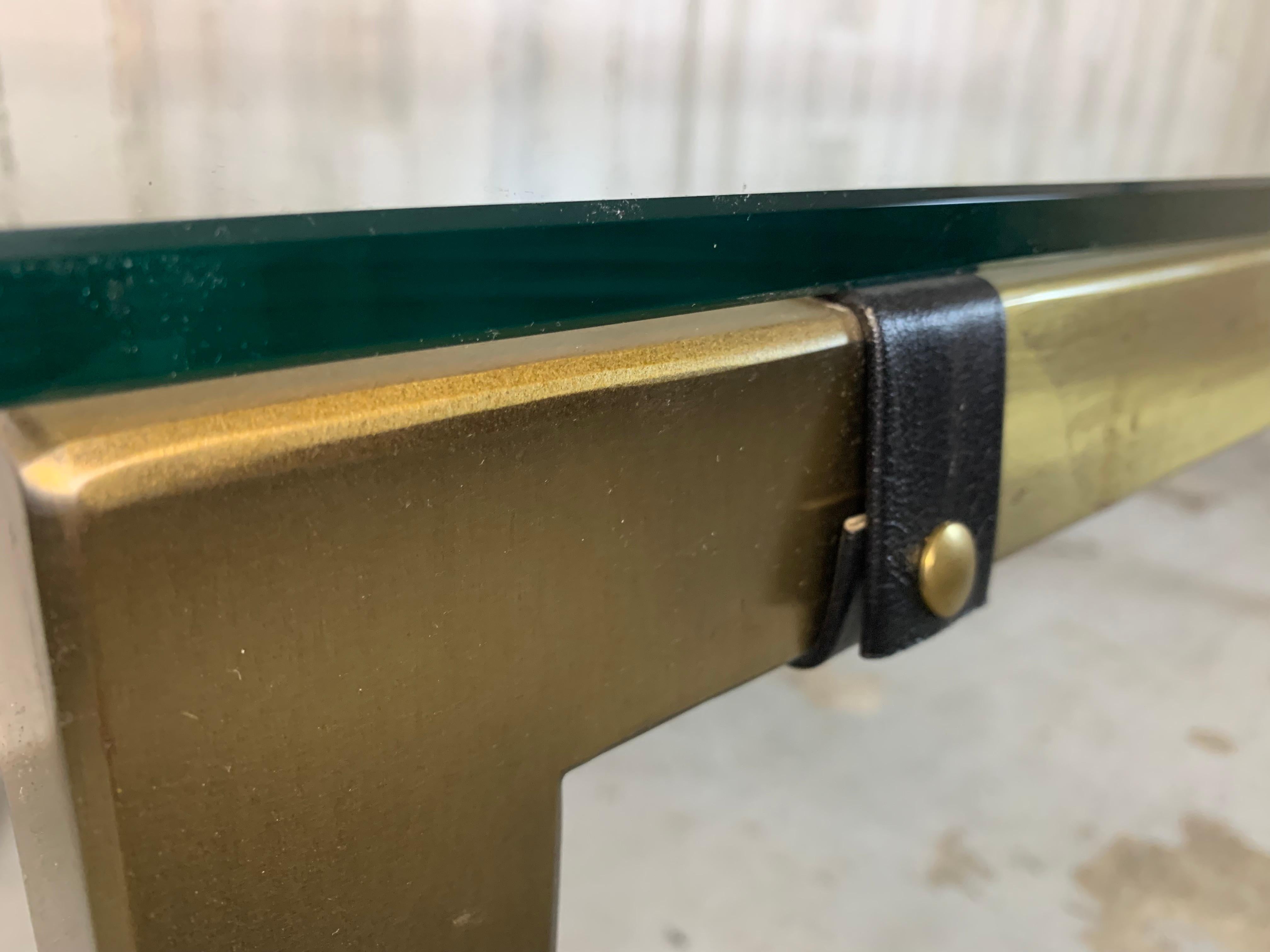 Plated Milo Baughman style Brass Parsons Table For Sale