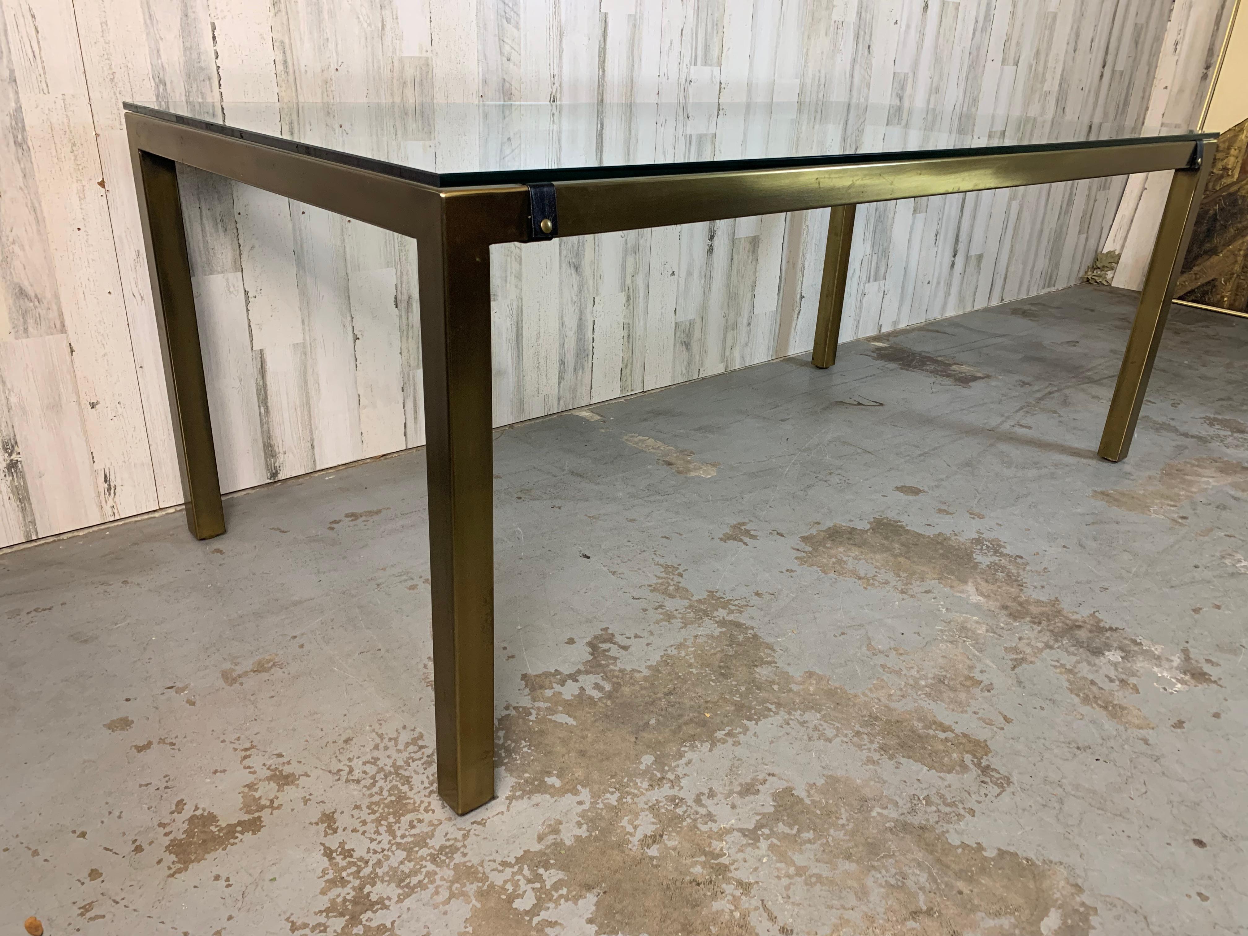 Milo Baughman style Brass Parsons Table In Good Condition For Sale In Denton, TX