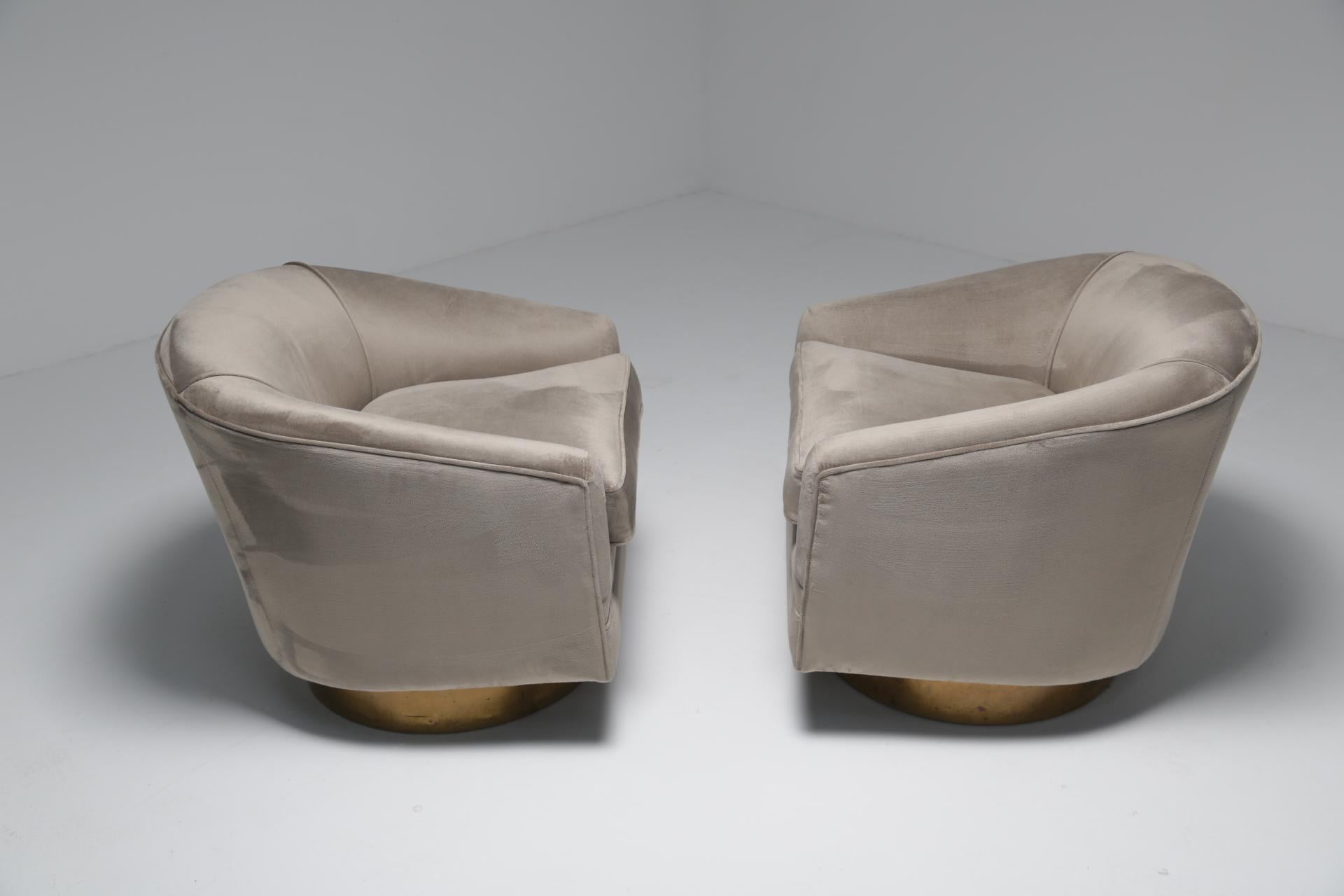 American Milo Baughman style brass swivel mid-century chairs 