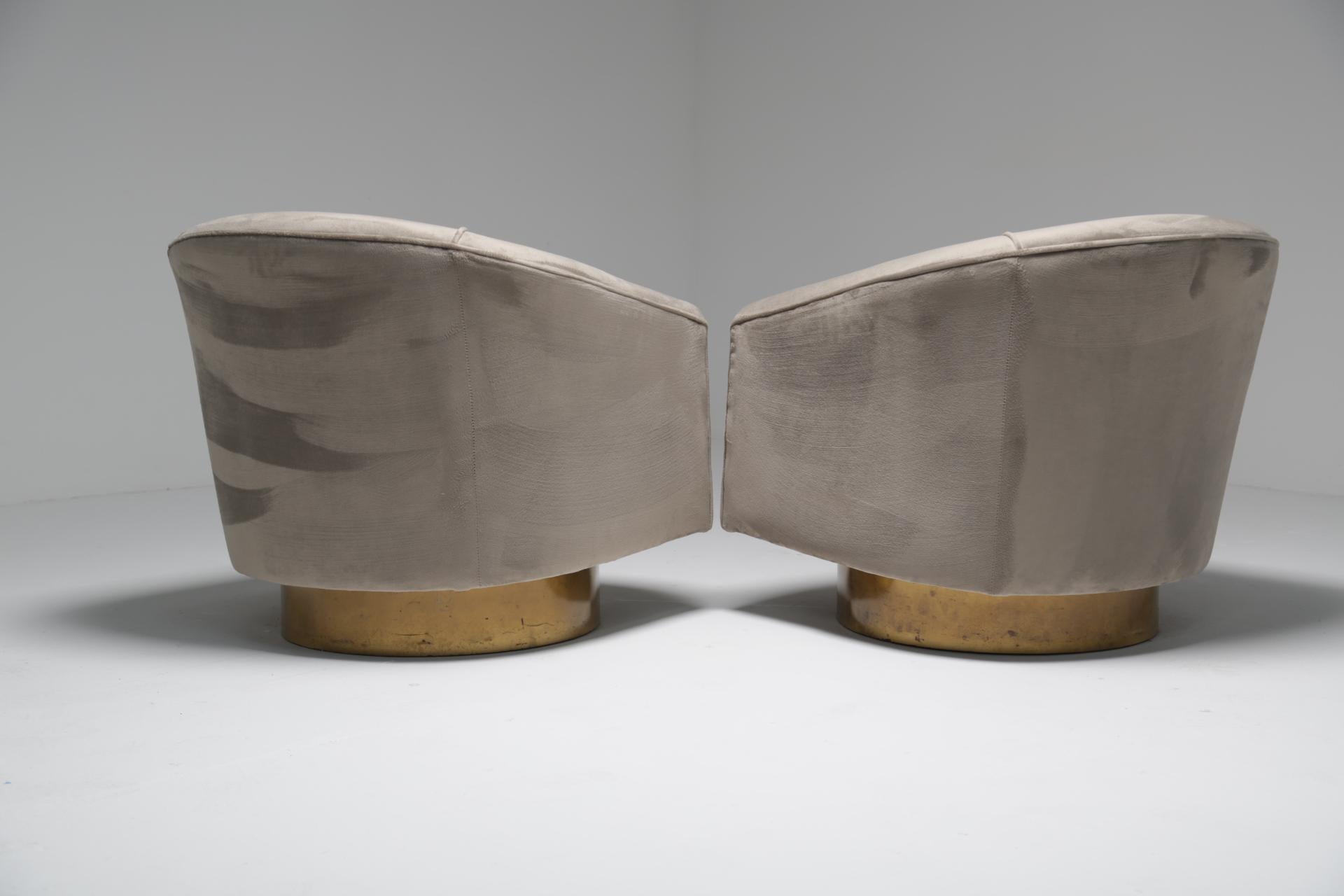 Milo Baughman style brass swivel mid-century chairs  1