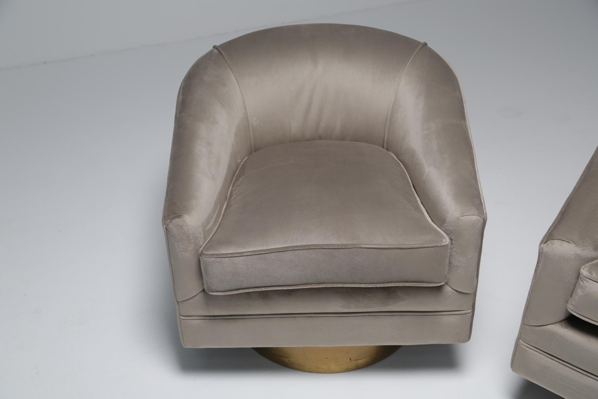 Milo Baughman style brass swivel mid-century chairs  2