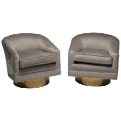 Milo Baughman style brass swivel mid-century chairs 