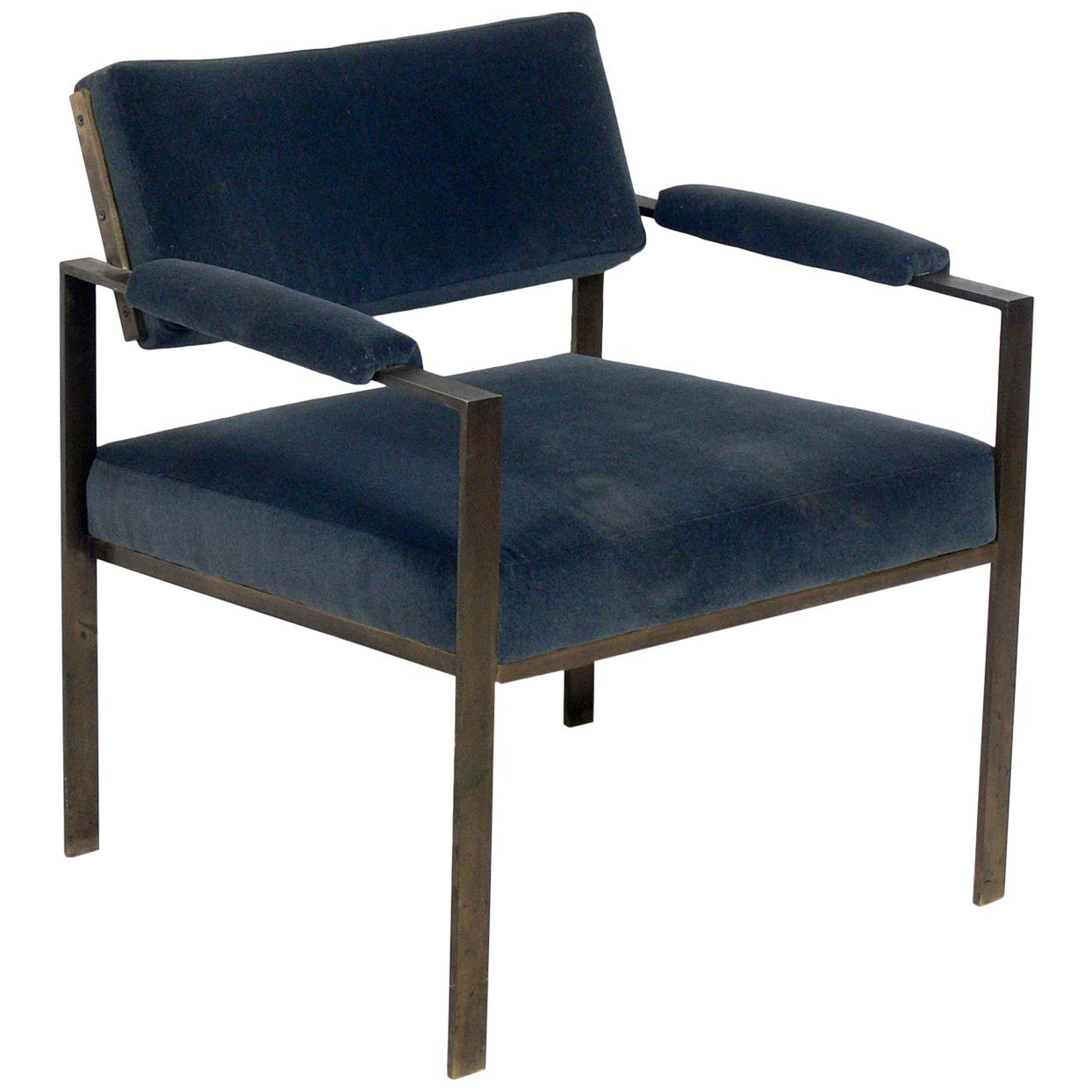 Milo Baughman Style Bronze Finish Lounge Chair