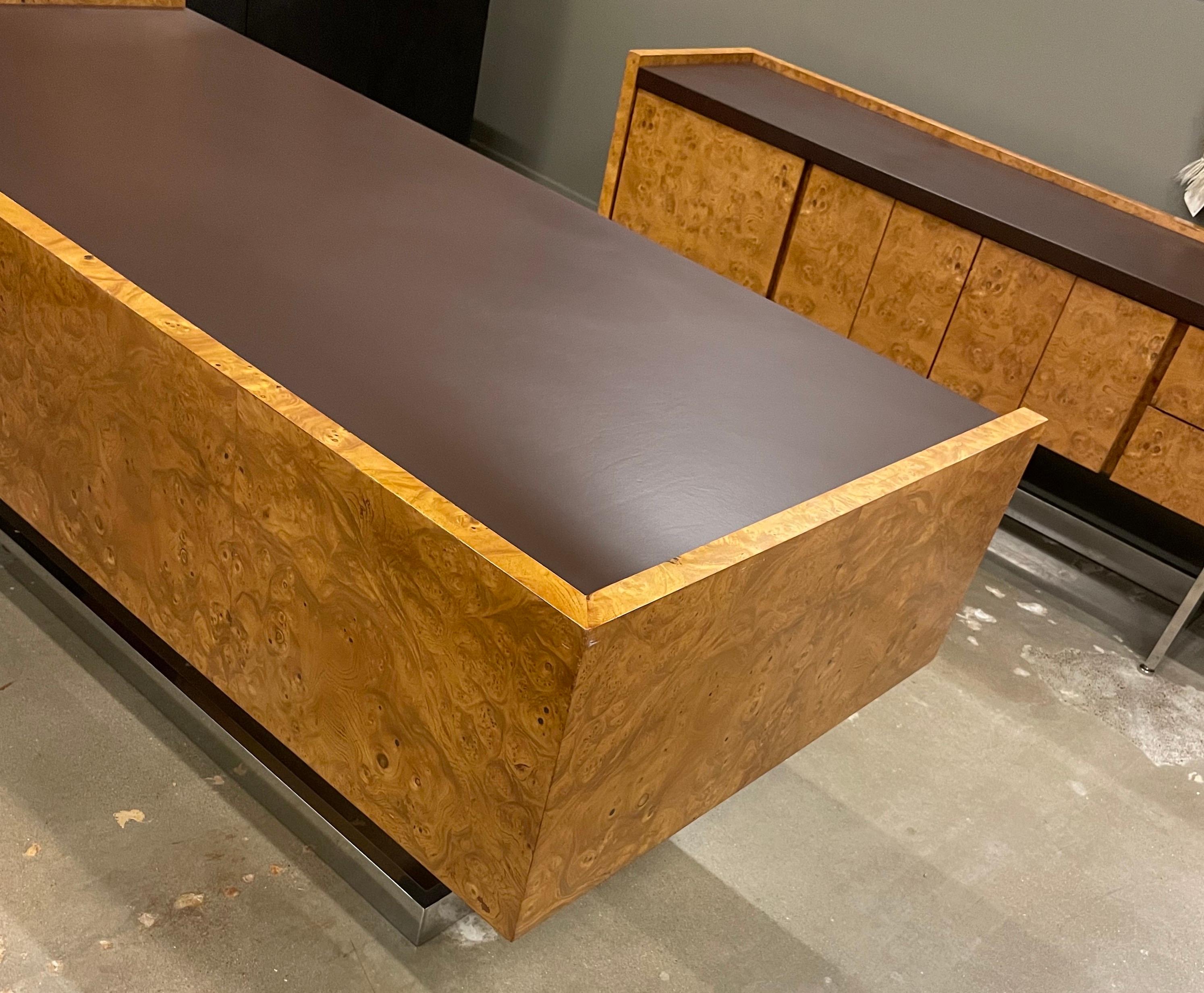 Milo Baughman Style Burl and Chrome Credenza, 1970-80 1