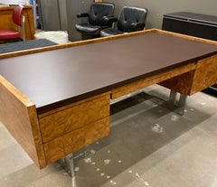 Milo Baughman Style Burl and Chrome Desk, 1970-80