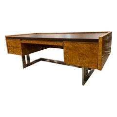 Milo Baughman Style Burl and Chrome Desk, 1970-80