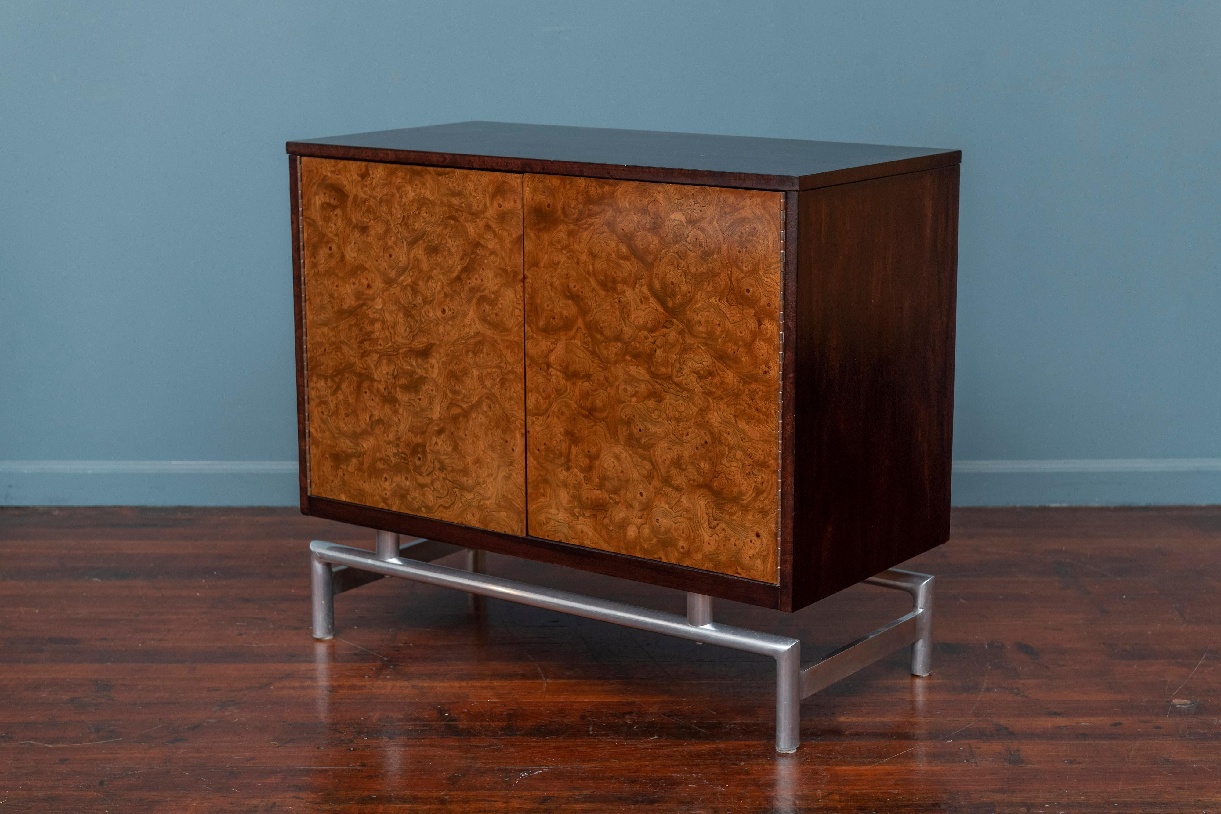 Milo Baughman Style Burl Cabinet or Dry Bar For Sale 1