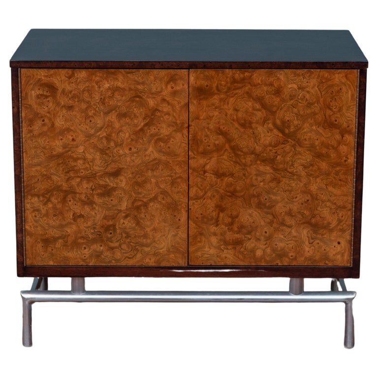 Milo Baughman Style Burl Cabinet or Dry Bar For Sale