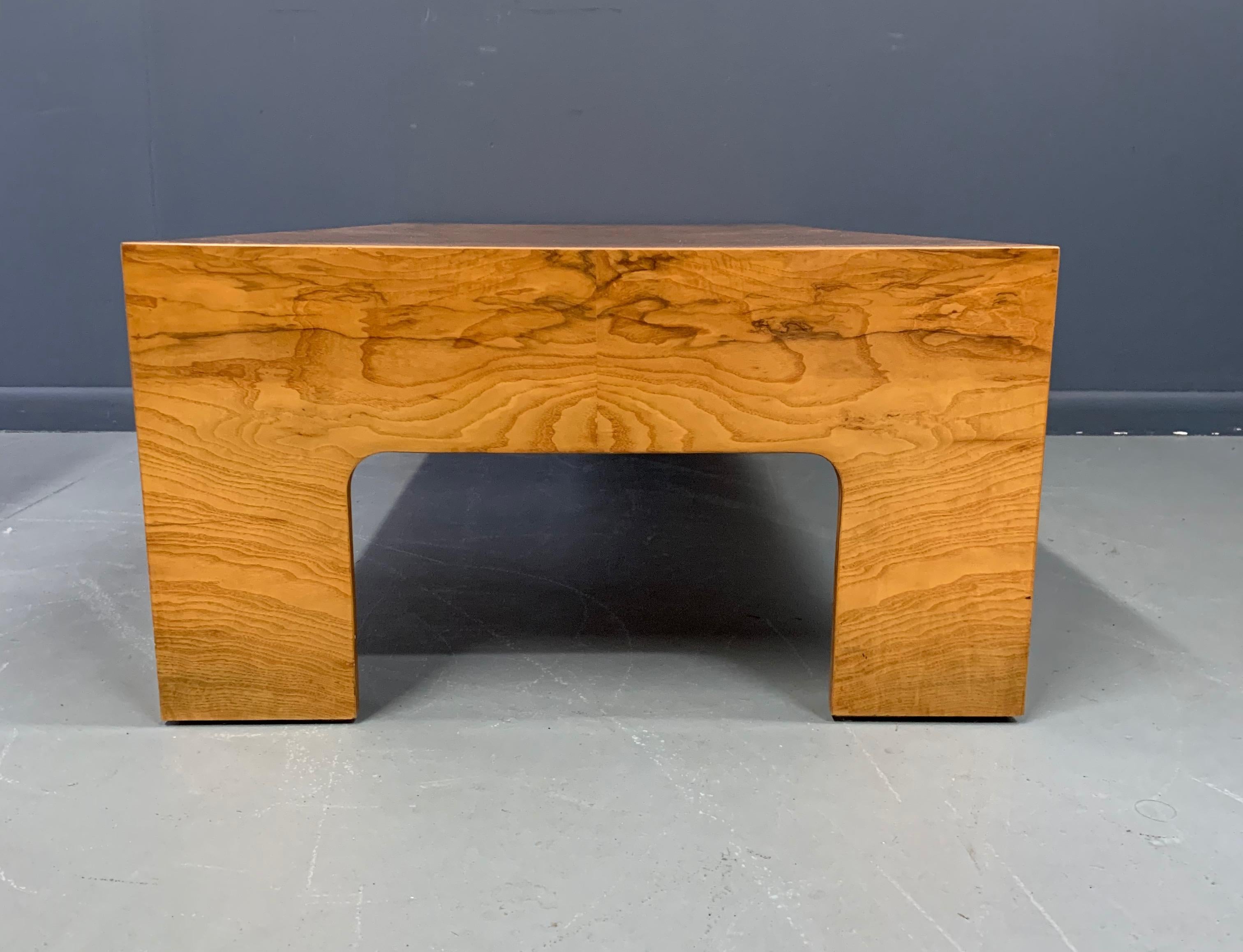 North American Milo Baughman Style Burl Coffee Table Midcentury