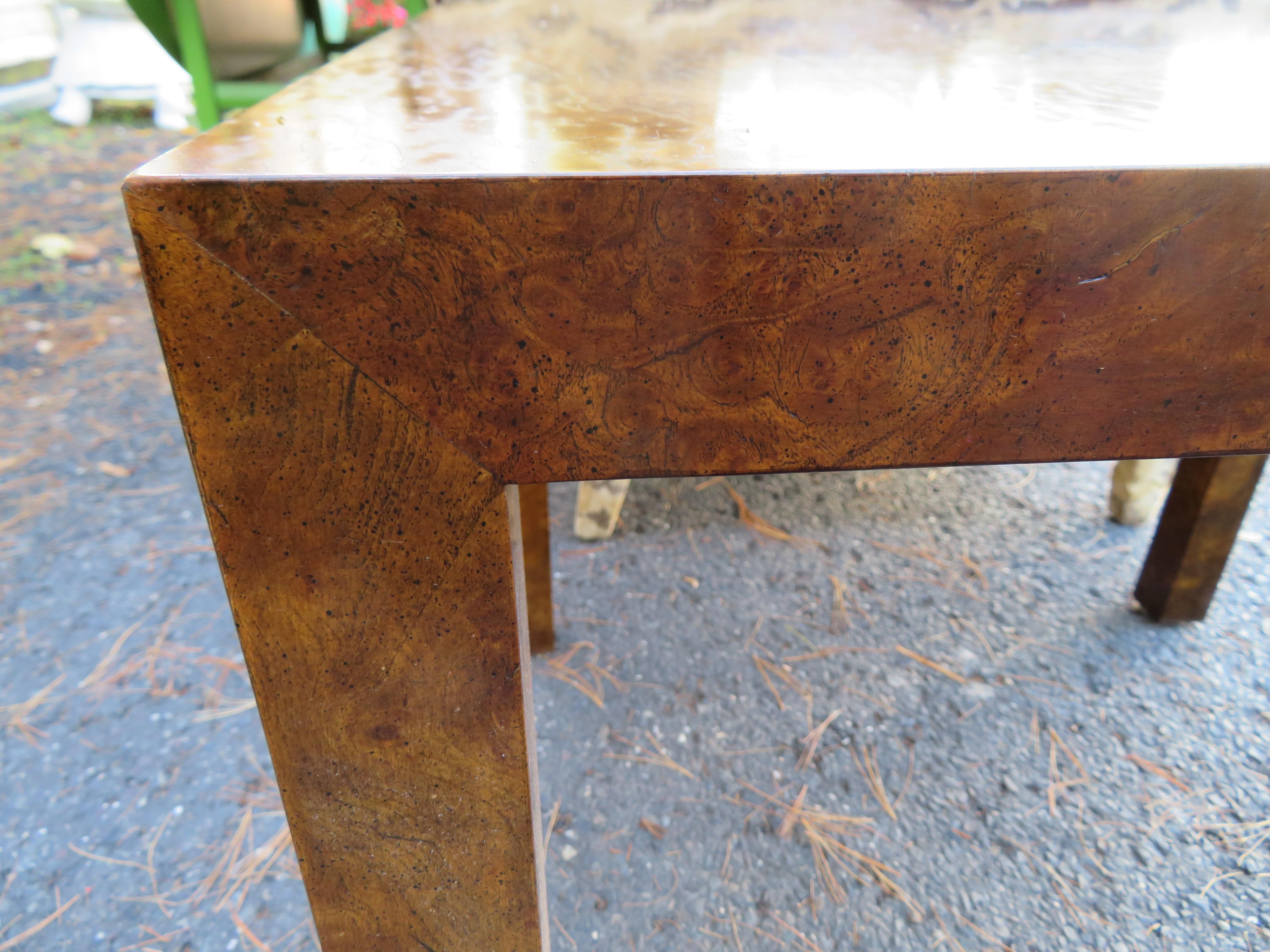 Milo Baughman Style Burl Walnut Parson Side End Table For Sale 4