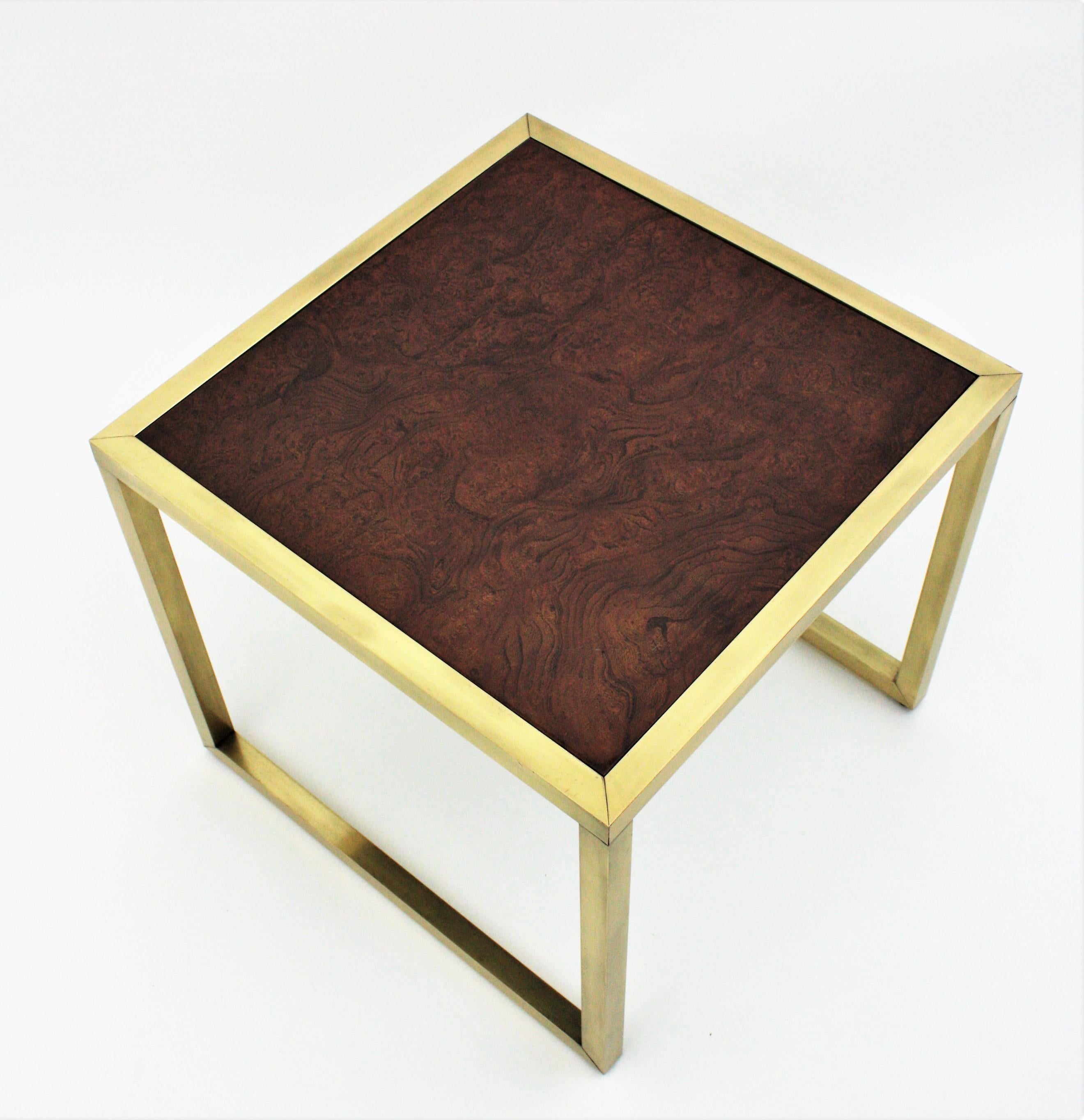 Milo Baughman Style Nesting Tables, Wood and Brass  For Sale 6