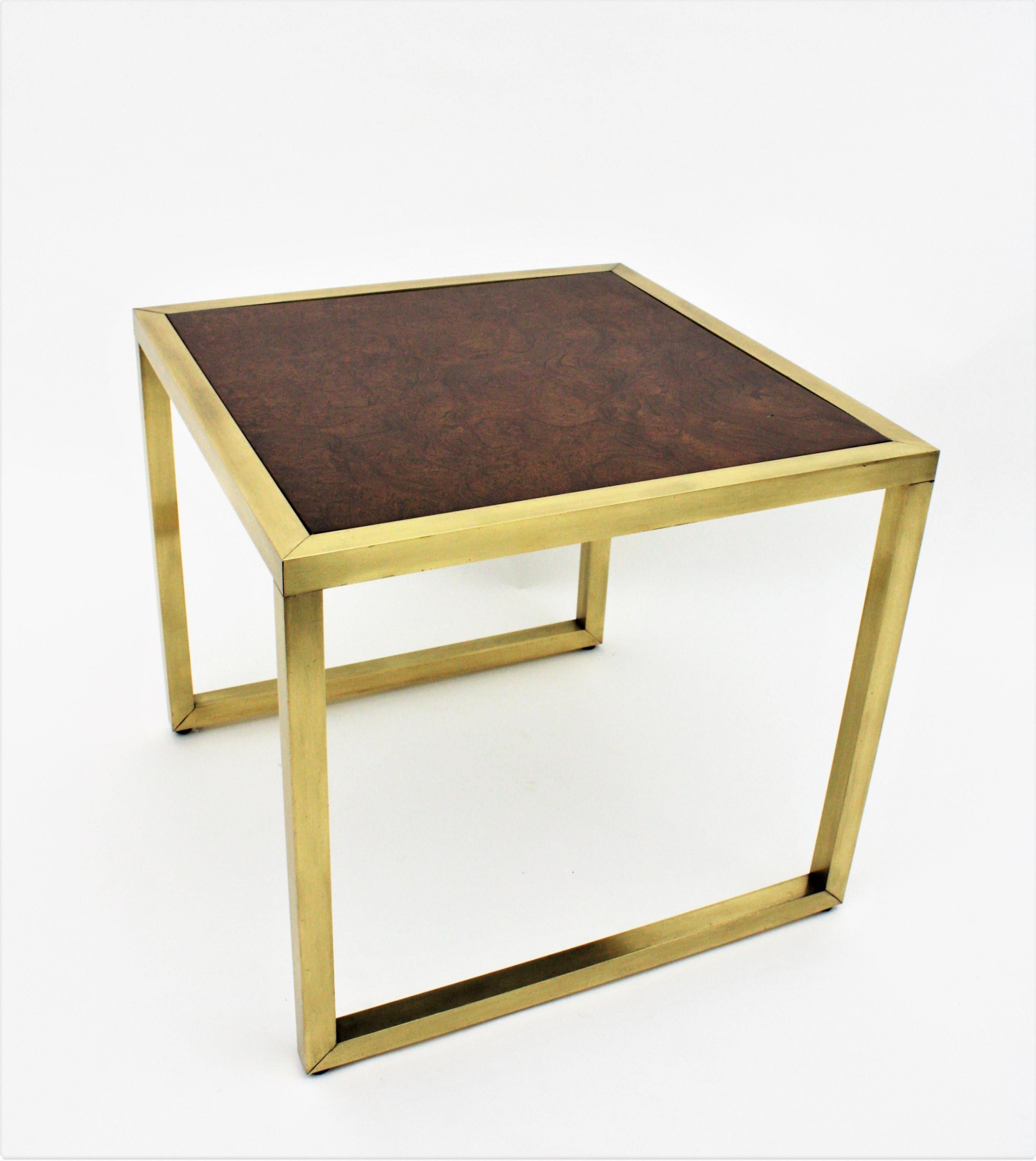 Milo Baughman Style Nesting Tables in Burl Wood and Brass  For Sale 8