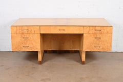 Milo Baughman Style Burl Wood and Macassar Ebony Executive Desk by Henredon