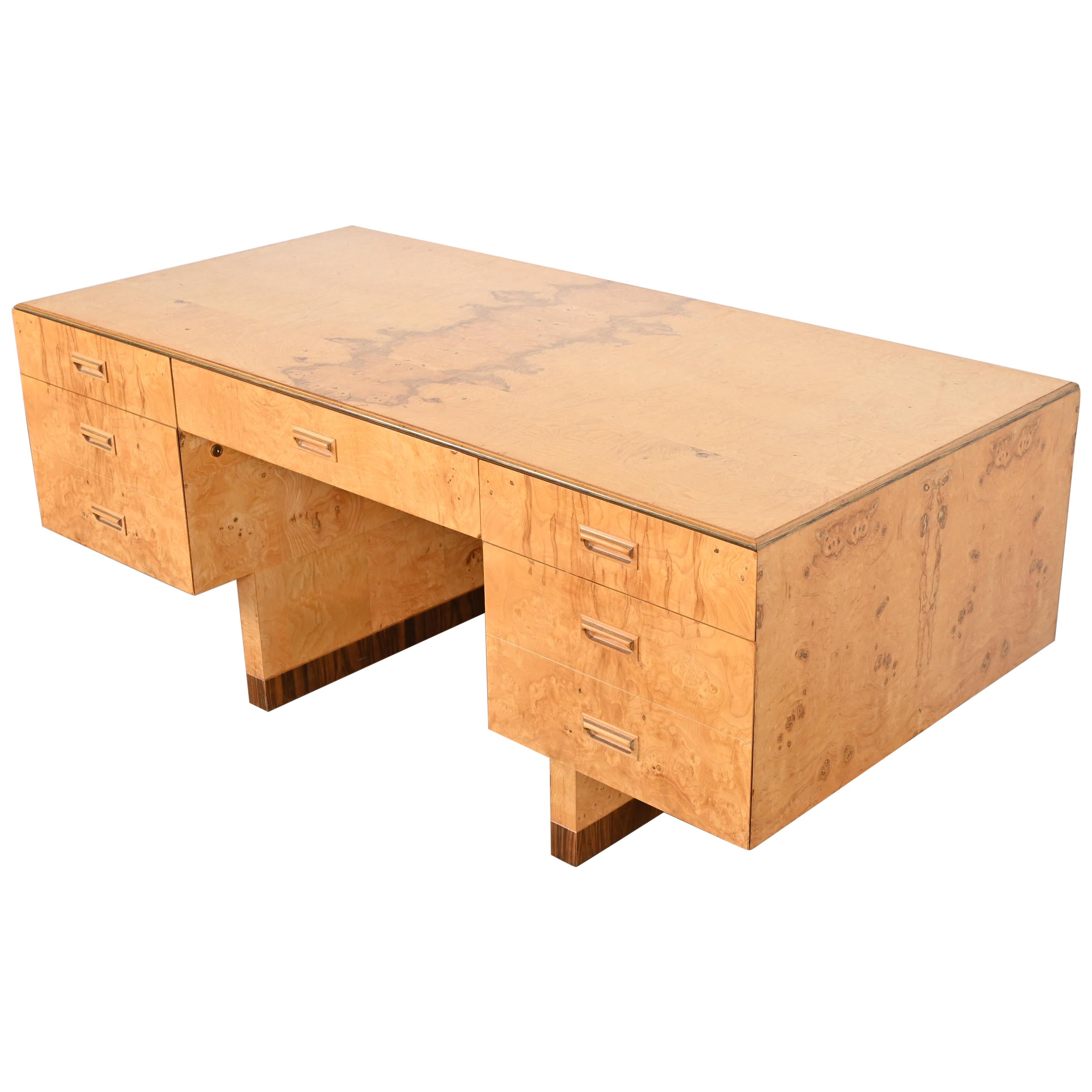 Bureau de style Milo Baughman en bois de ronce et ébène de Macassar par Henredon