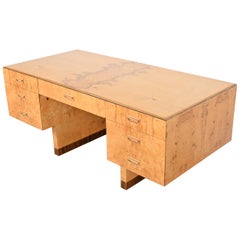 Milo Baughman Style Burl Wood and Macassar Ebony Executive Desk by Henredon