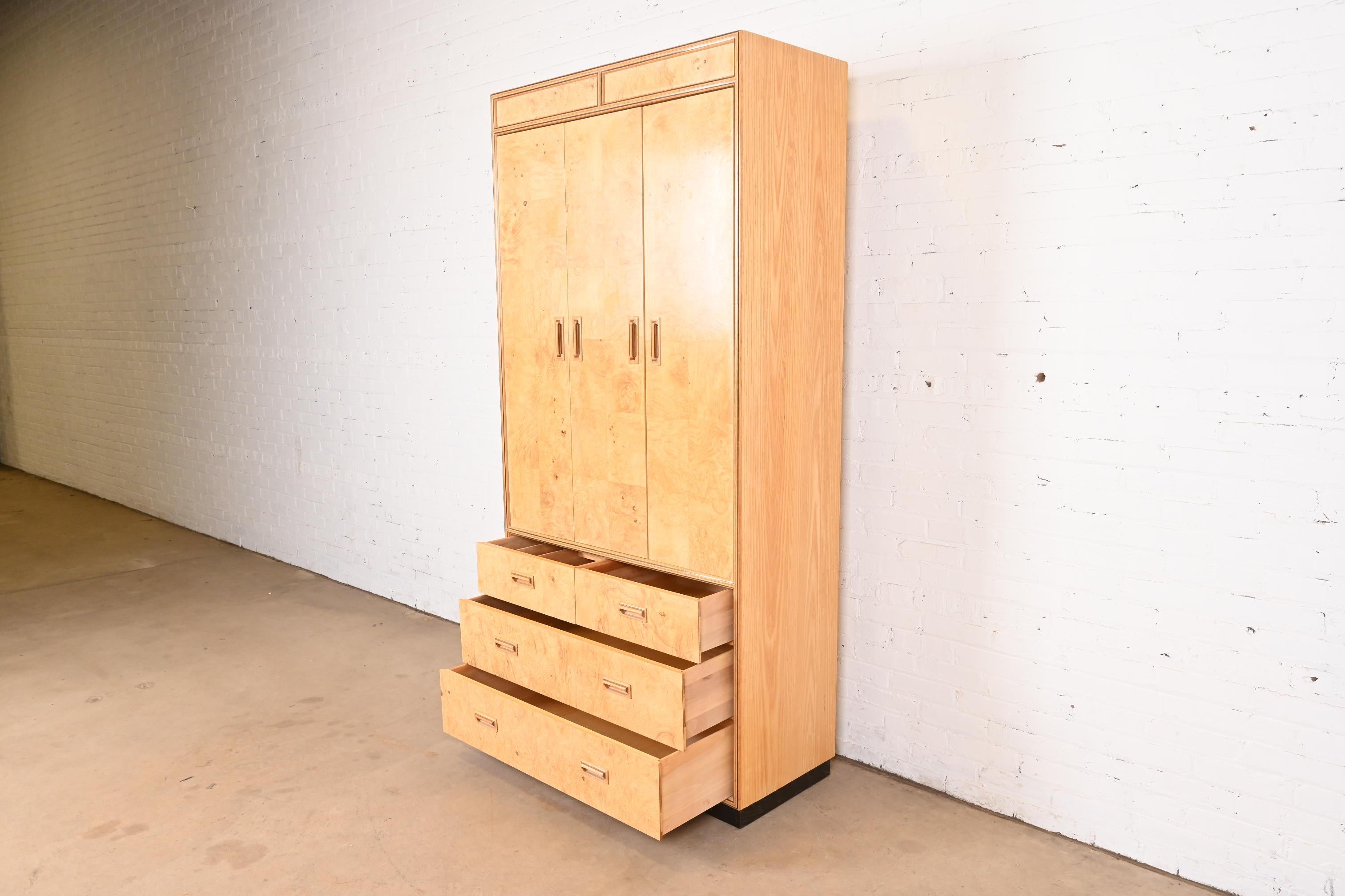 Milo Baughman Style Burl Wood Armoire Dresser or Cabinet by Henredon 3