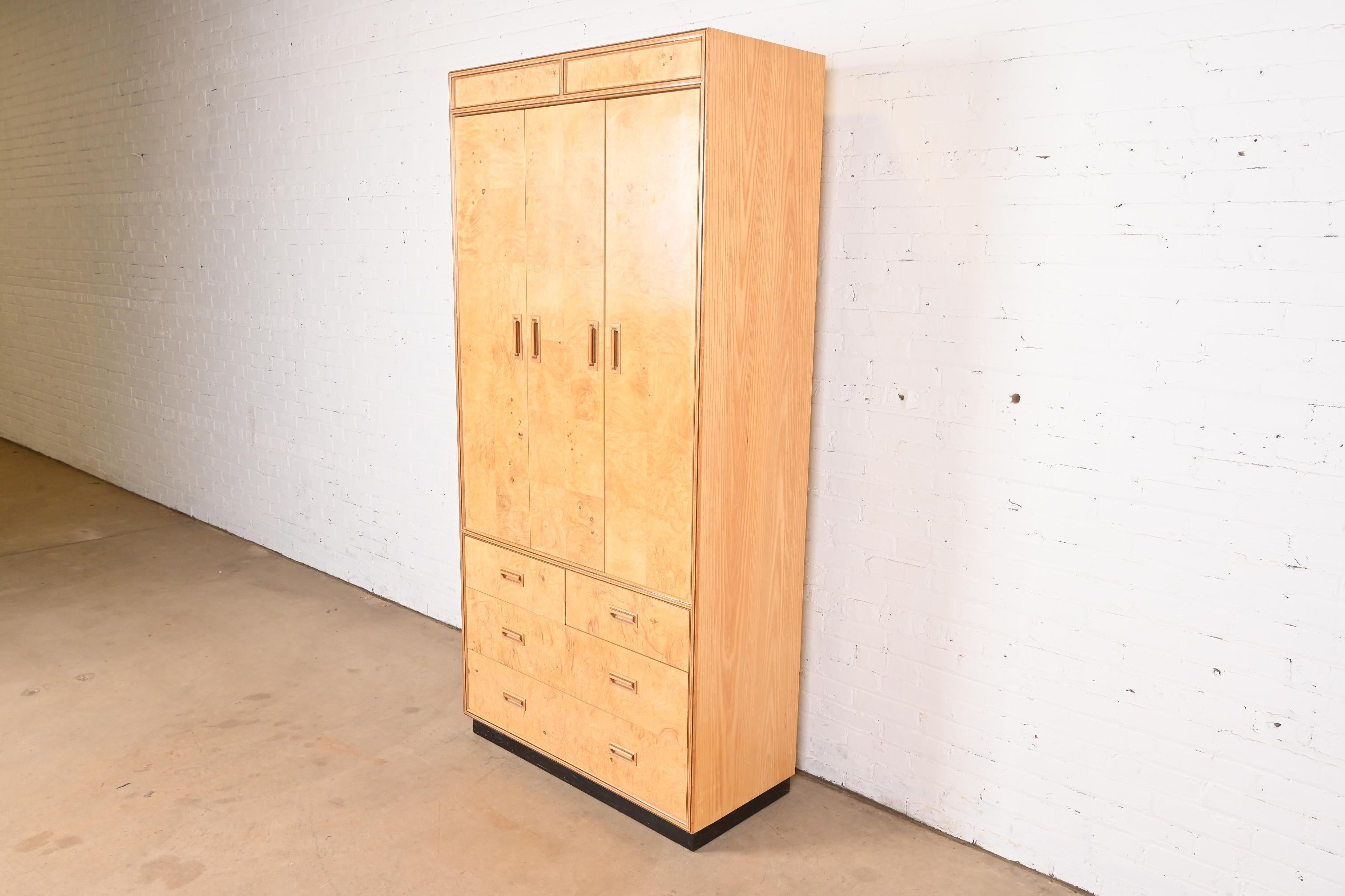 Mid-Century Modern Milo Baughman Style Burl Wood Armoire Dresser or Cabinet by Henredon
