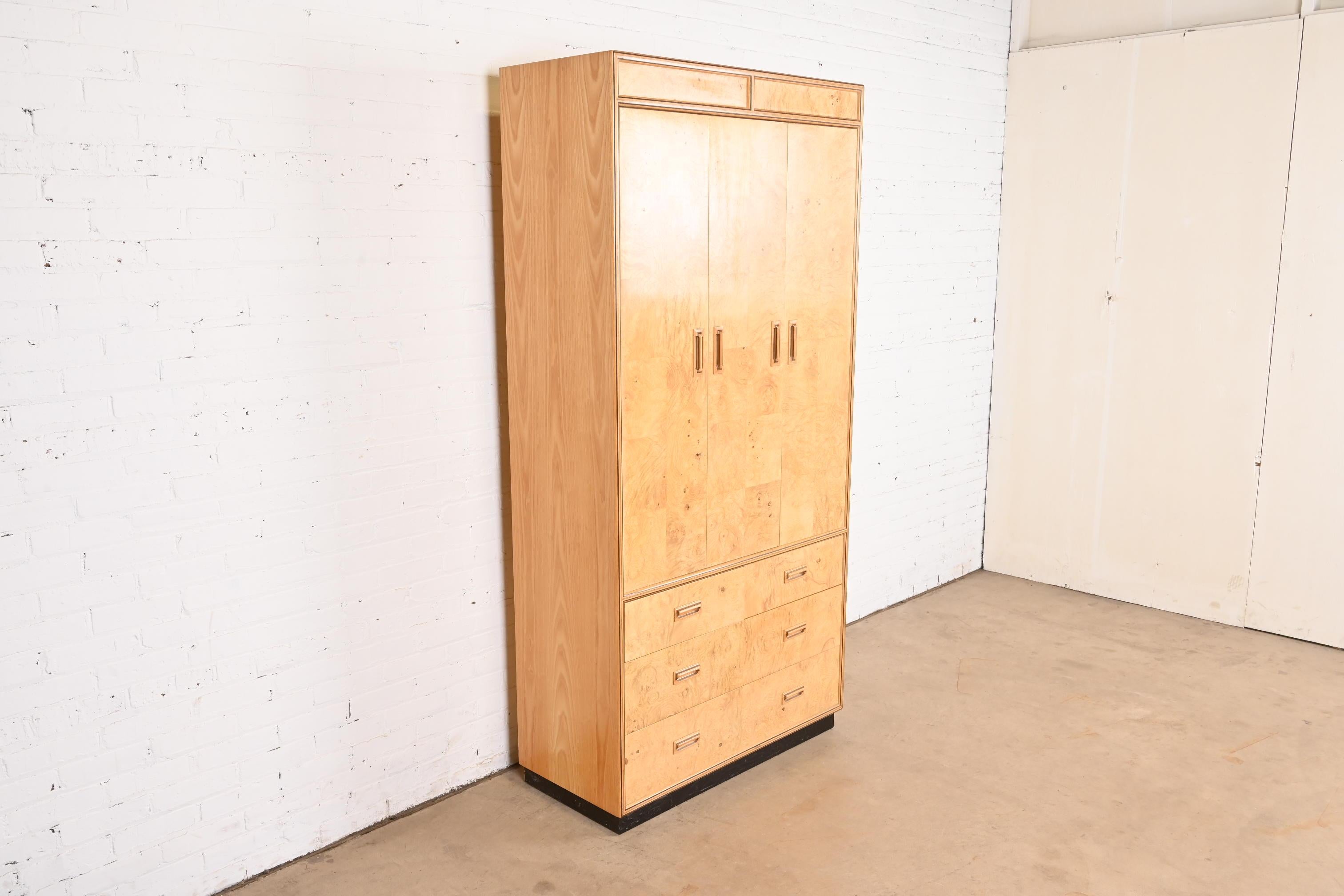 Milo Baughman Style Burl Wood Armoire Dresser or Cabinet by Henredon In Good Condition In South Bend, IN